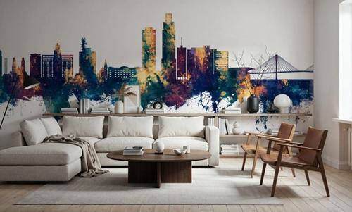 Omaha Nebraska Skyline Blue & Bronze