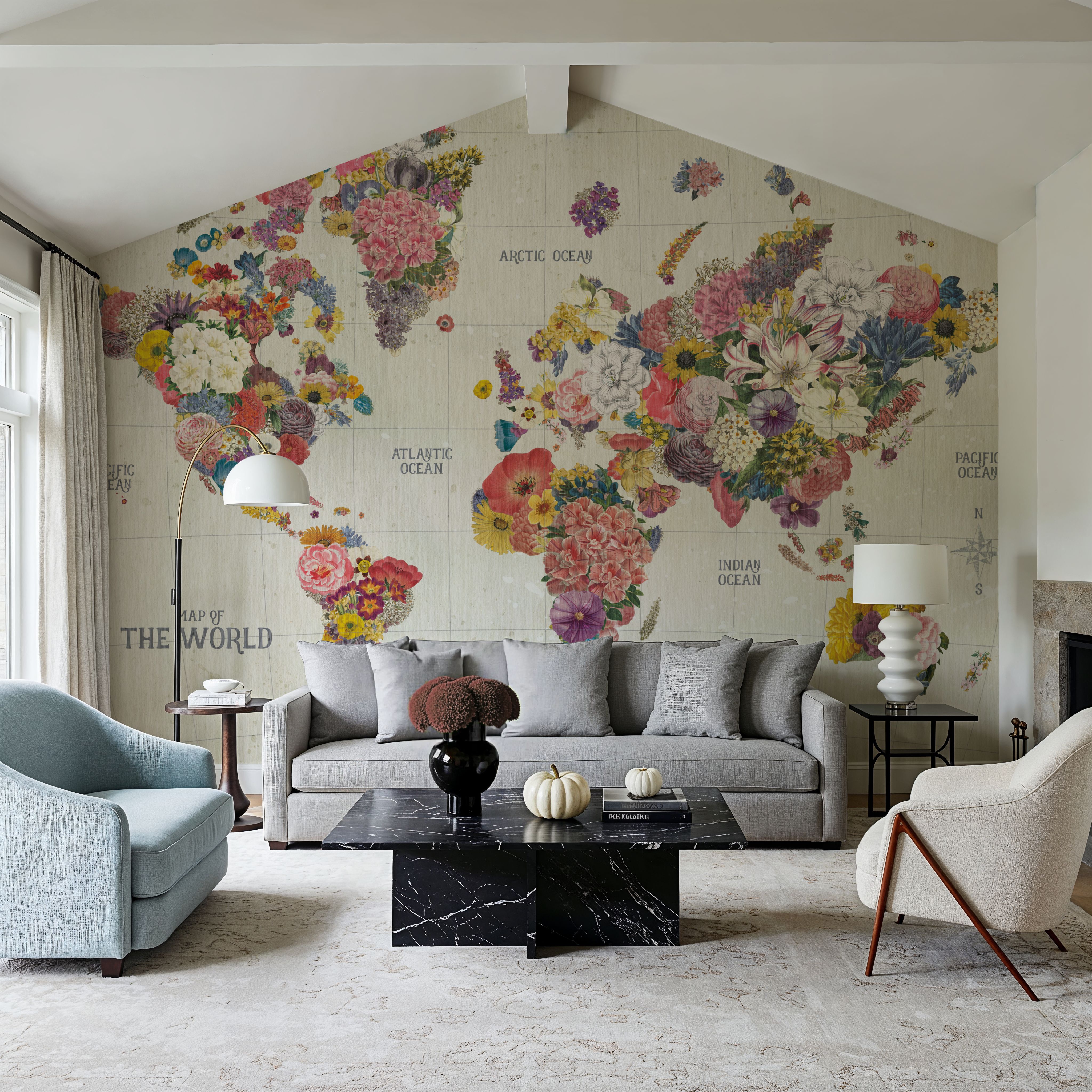 Botanical Floral Map Light Words