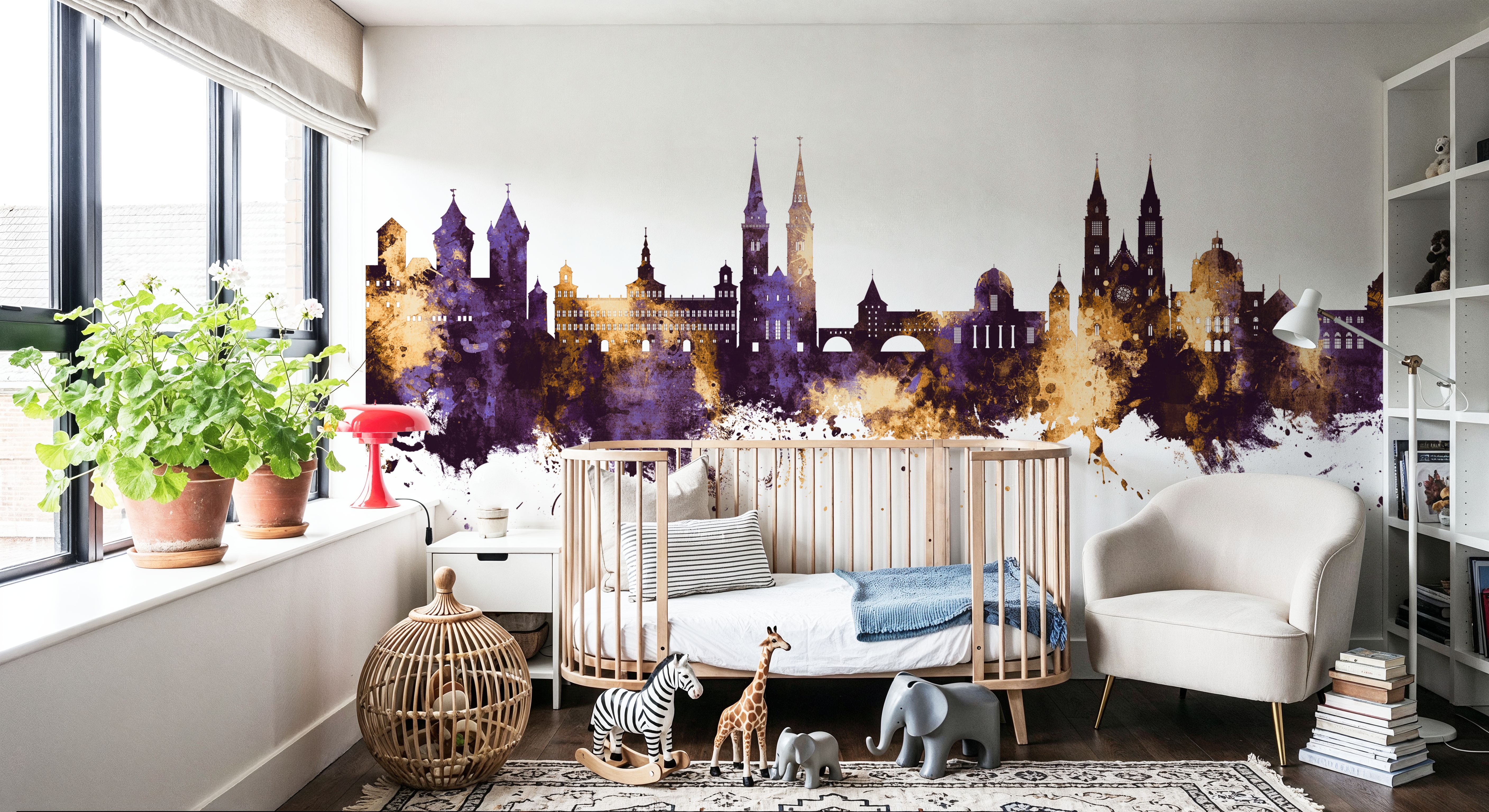 Nürnberg Germany Skyline Purple & Gold, Carte da parati