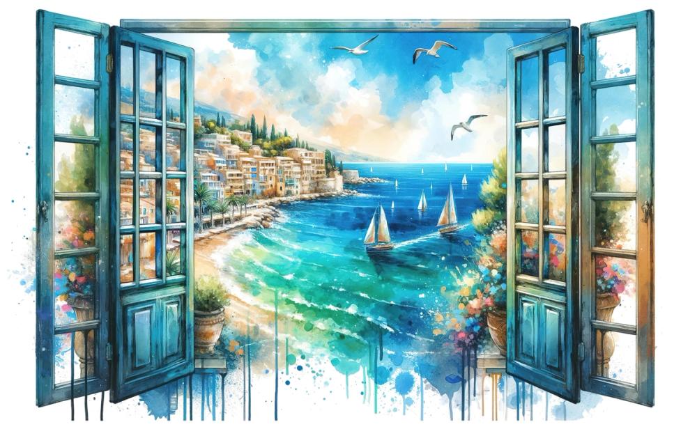 Mediterranean Coastline through Open Window
