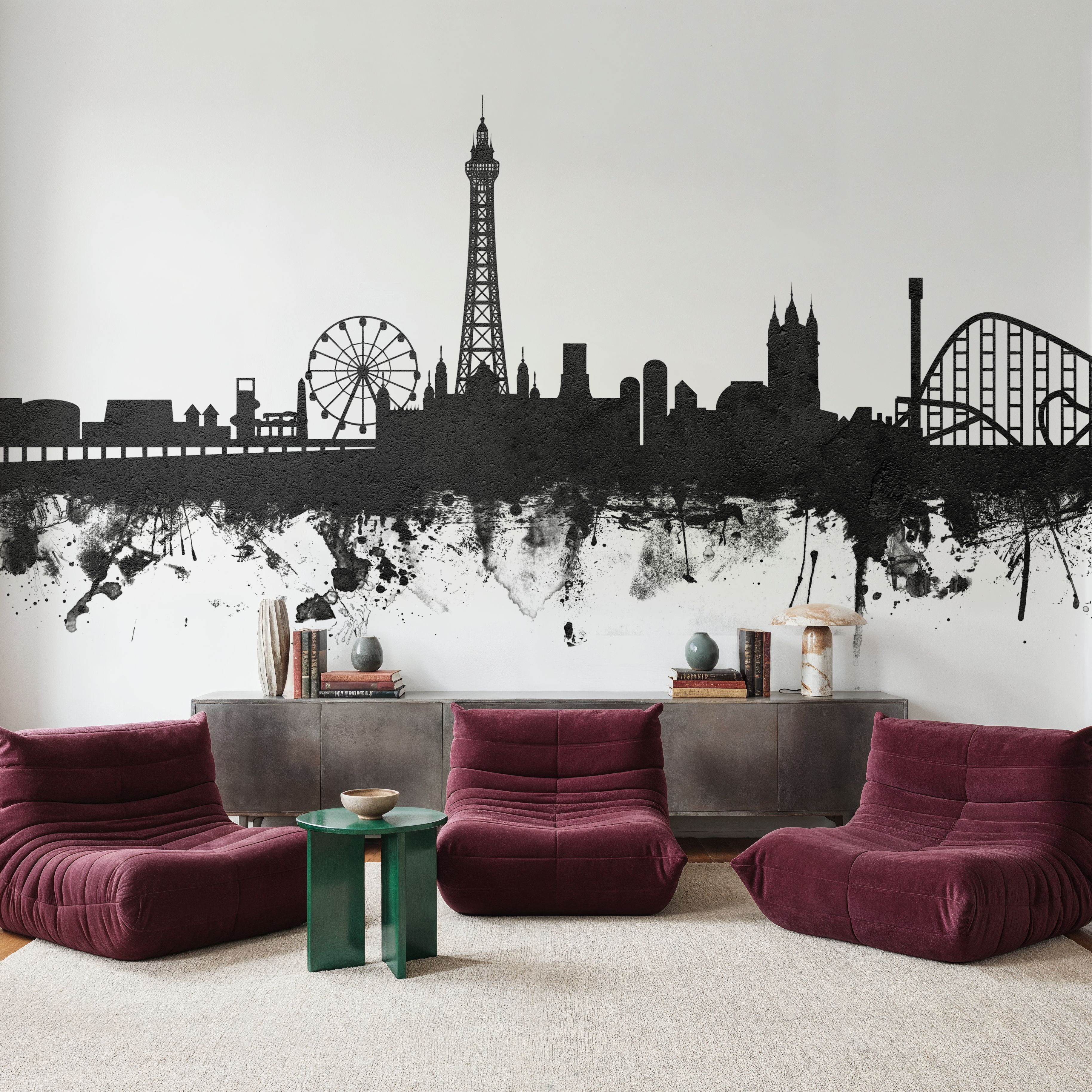 Blackpool England Skyline Black & White