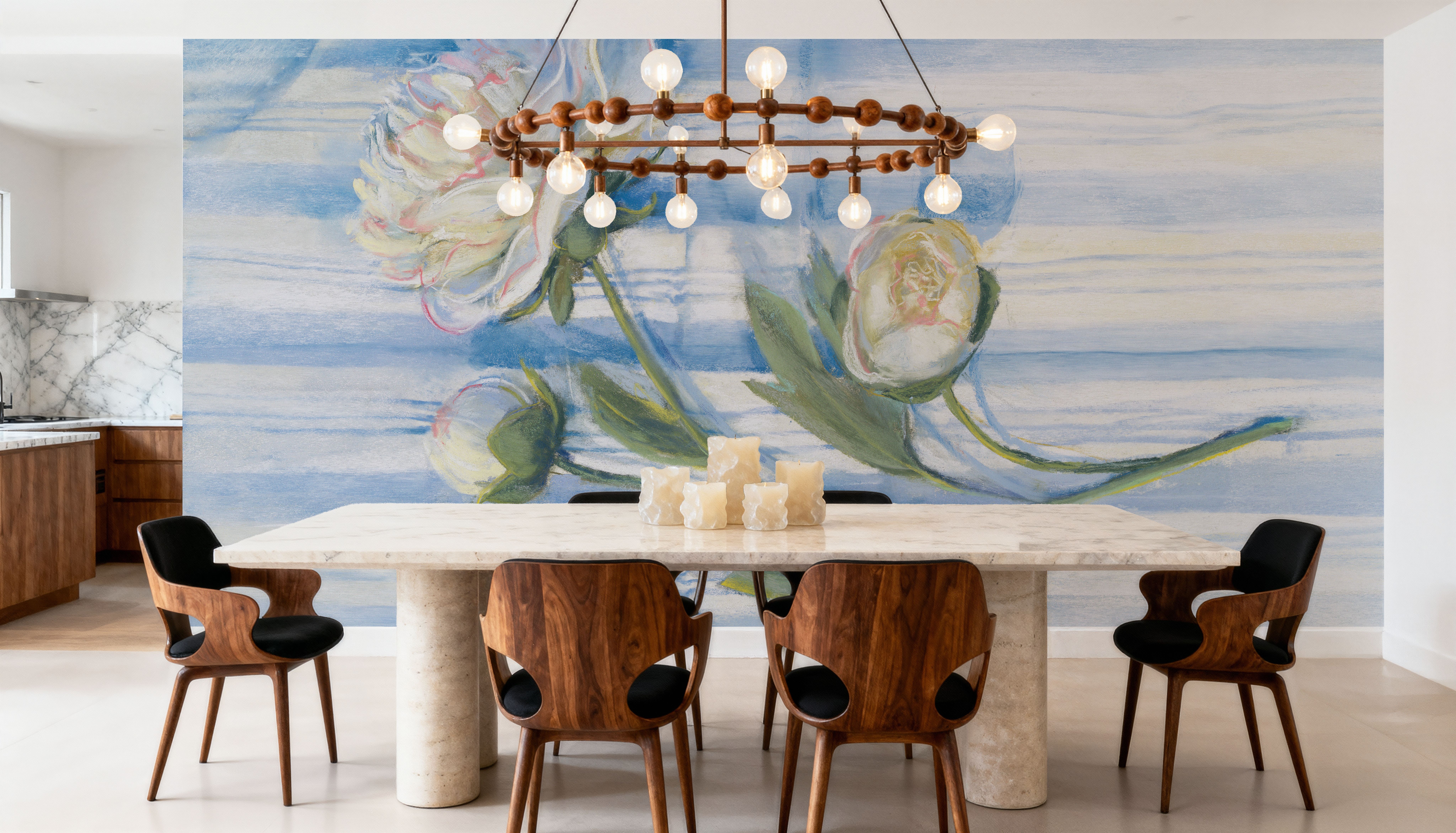 Peony on Blue Stripe