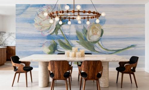 Peony on Blue Stripe