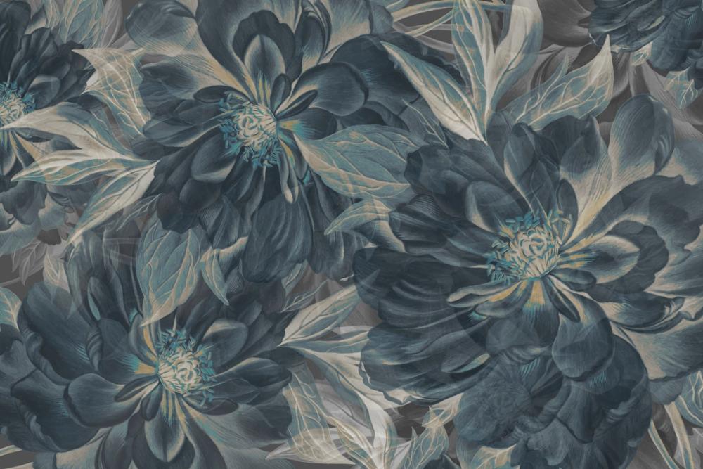 Peony Study - Midnight Teal