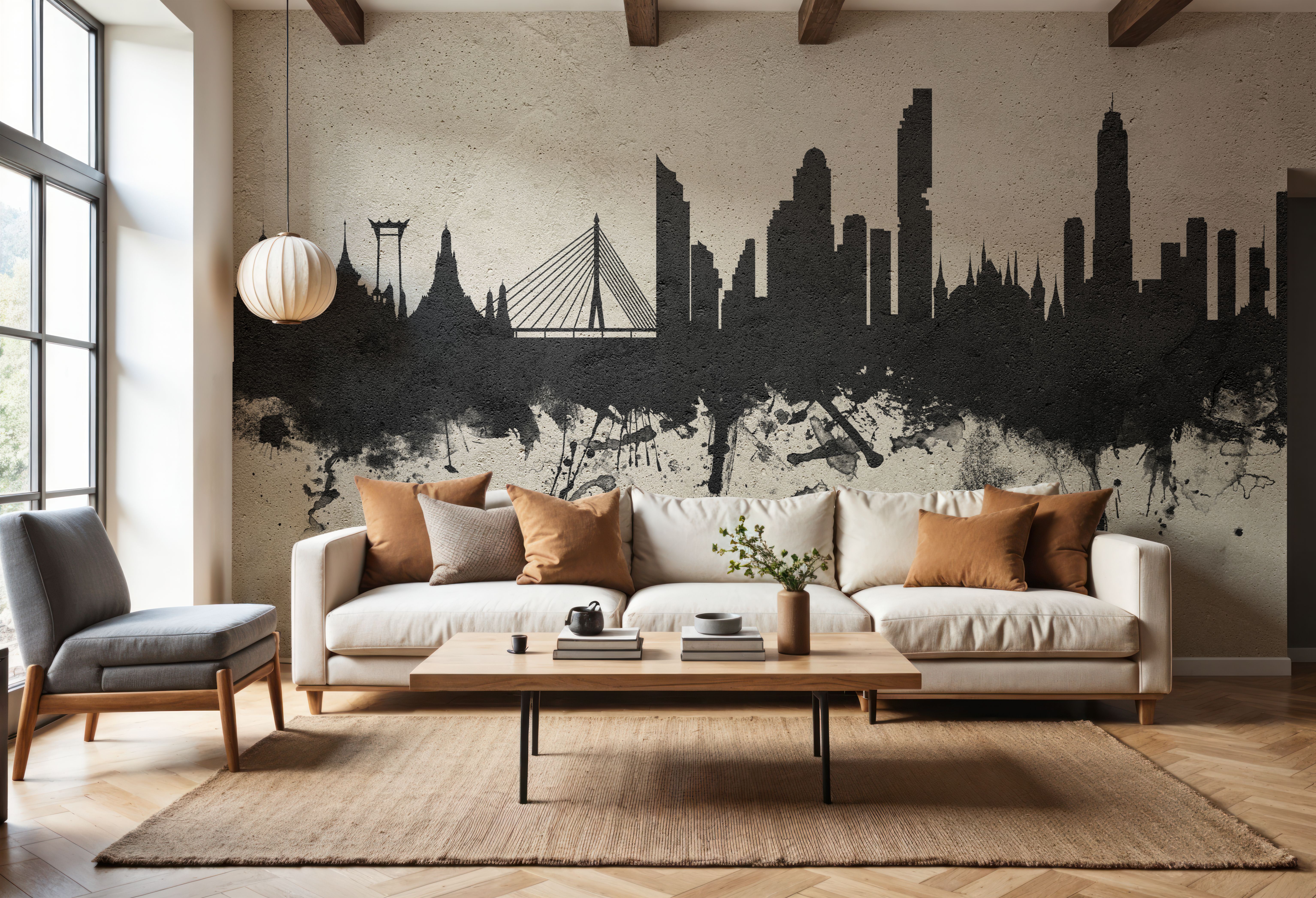Wall Mural - Bangkok Thailand Skyline Concrete - Offices - Wallism US - Premium, Textured or Peel & Stick