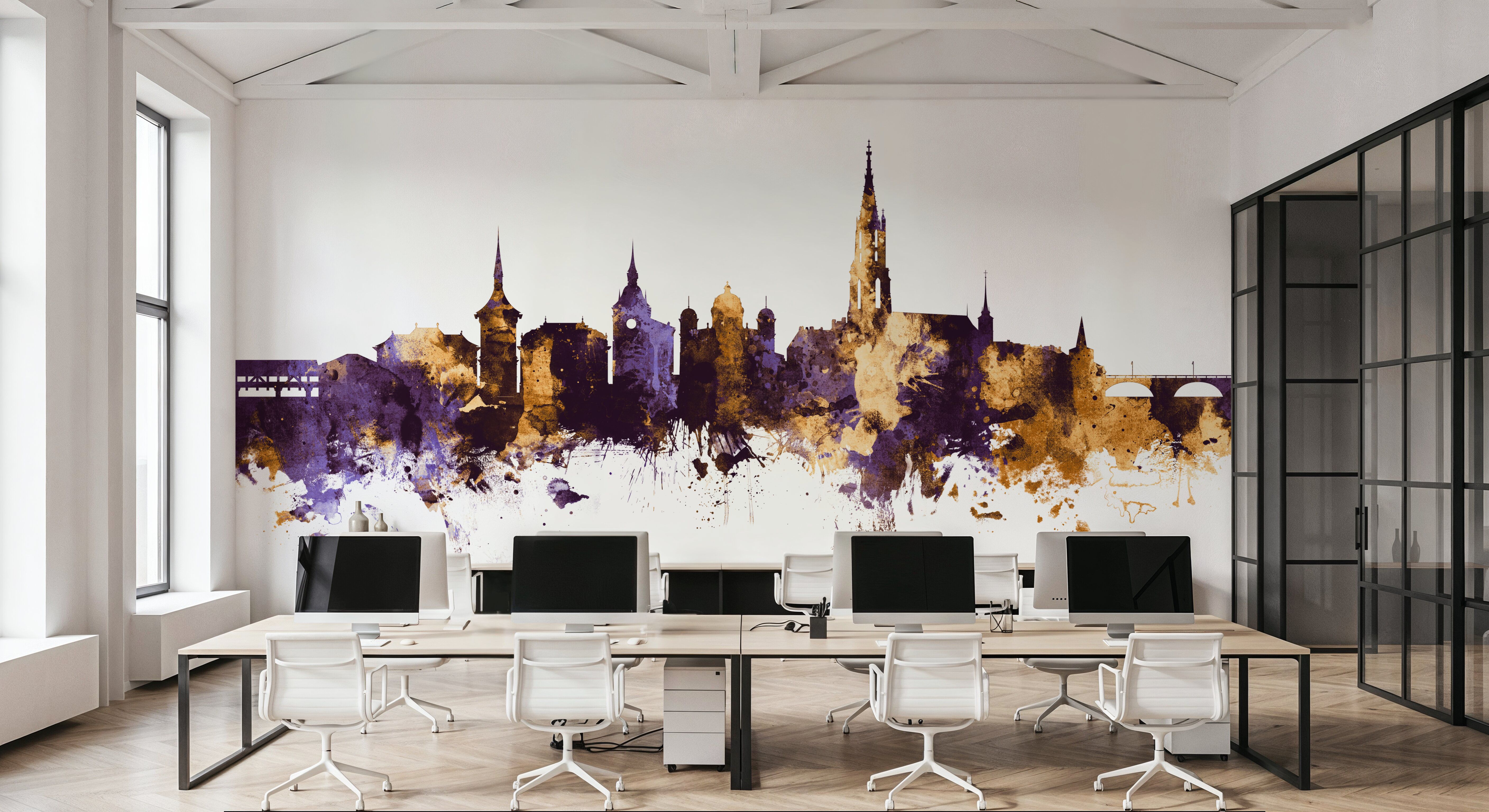 Bern Switzerland Skyline Purple & Gold, Carte da parati