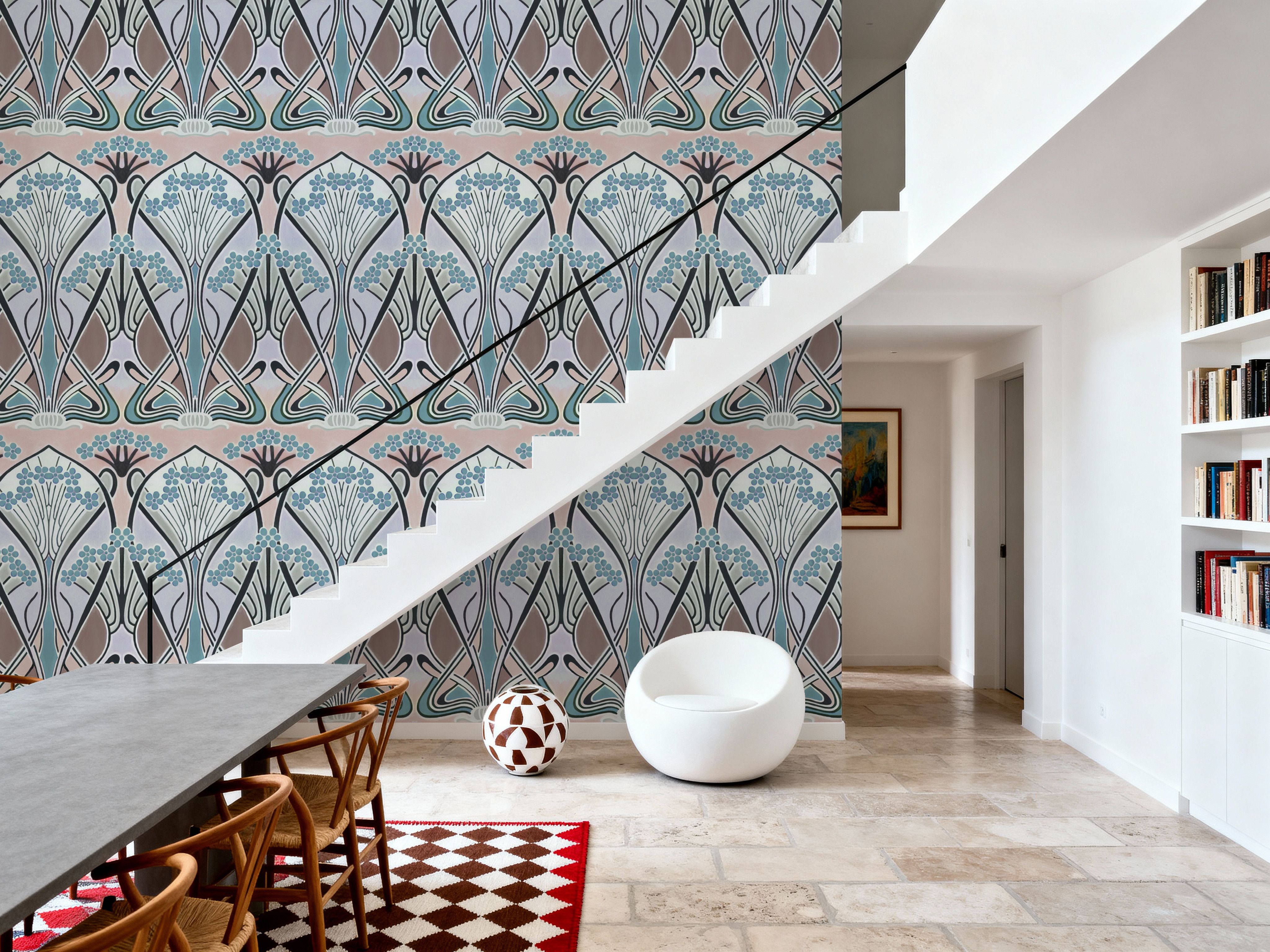 Floral Art Deco Aura, Light Teal