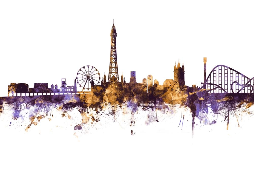 Blackpool England Skyline Purple & Gold