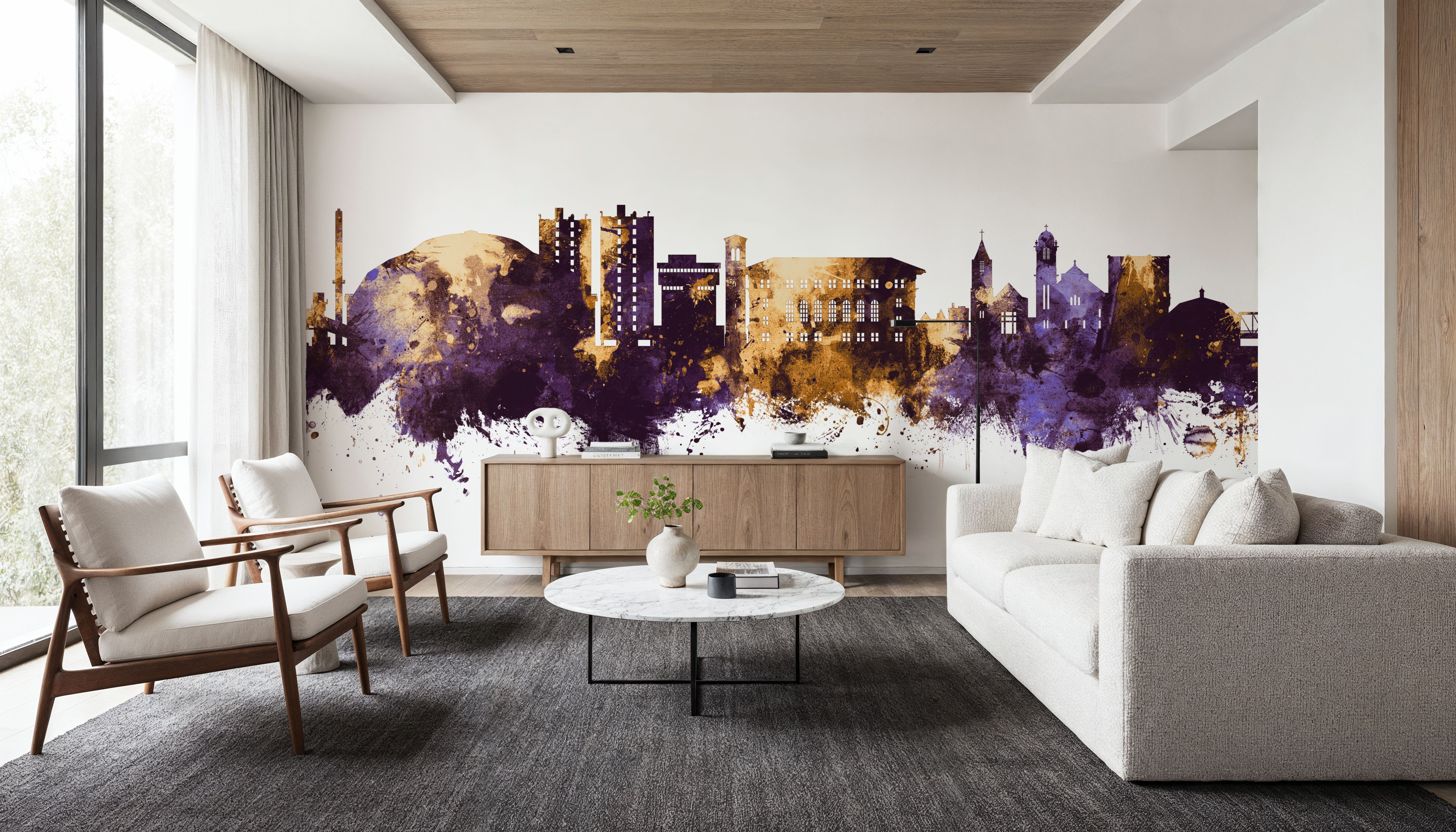 Cedar Falls Iowa Skyline Purple & Gold, Wallpaper