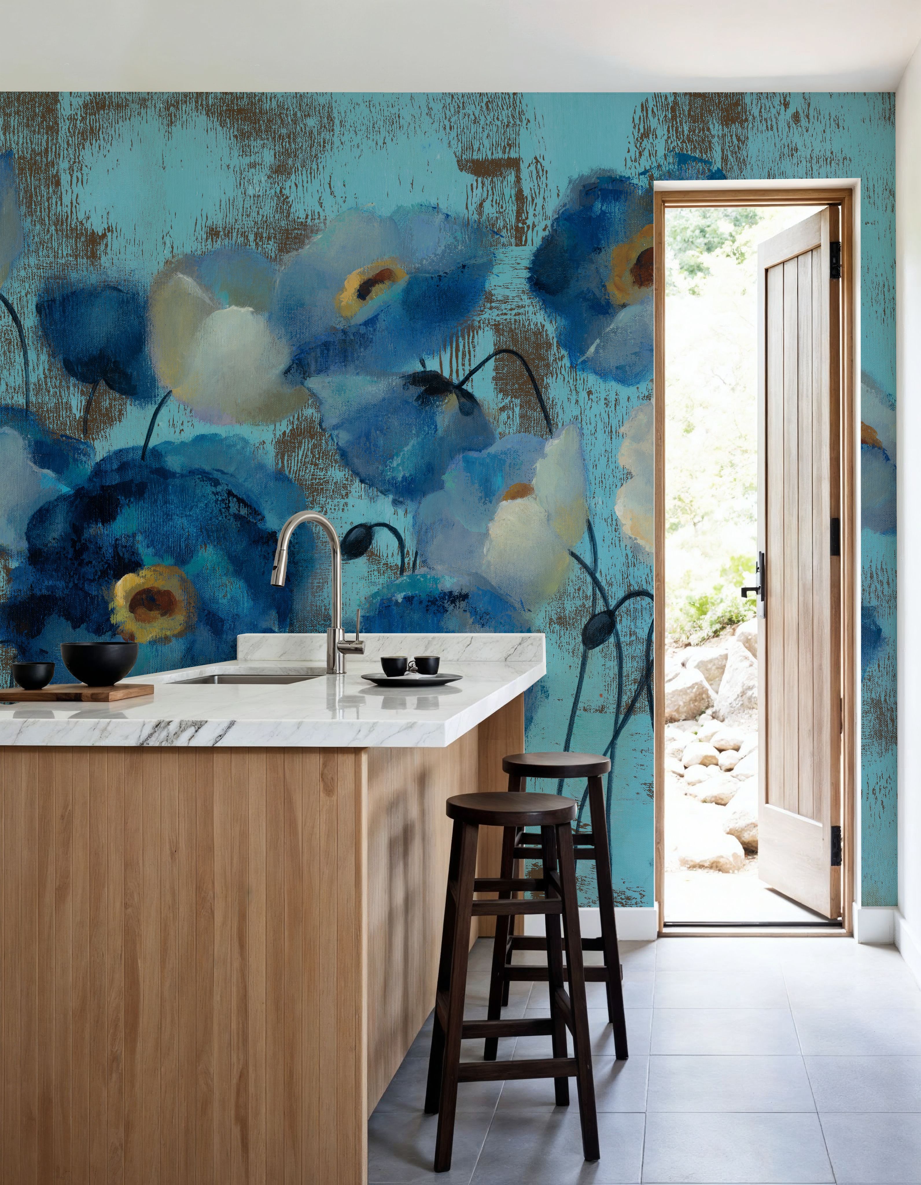 Aquamarine Floral on Blue