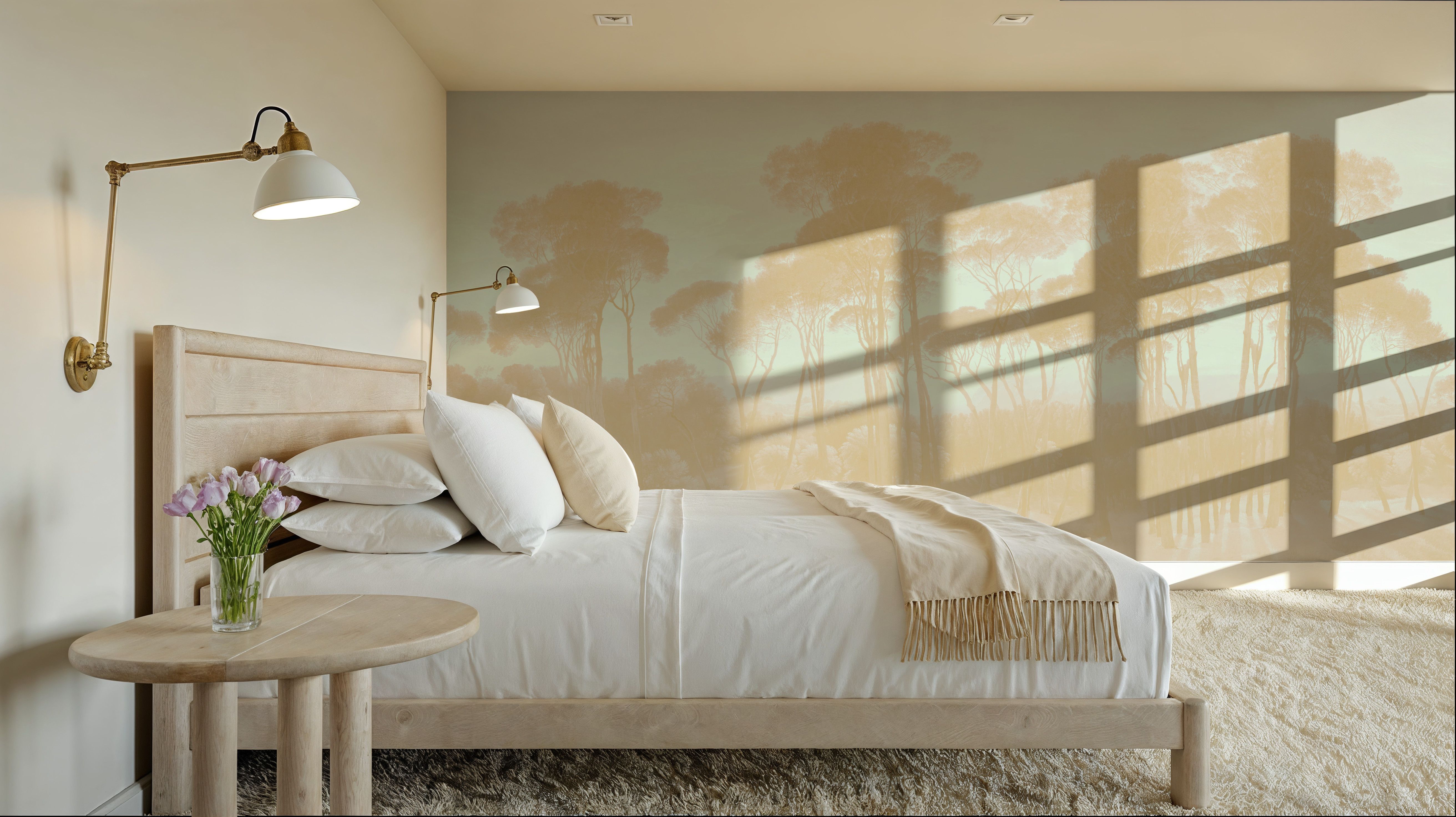 Mediterranean Pine Landscape, Apricot, Wallpaper