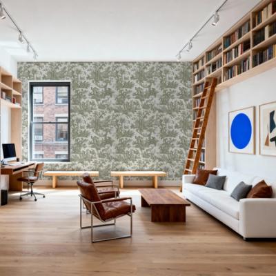 Patinated Linen Toile de Jouy, Olive