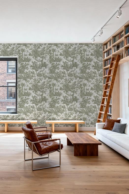 Patinated Linen Toile de Jouy, Olive