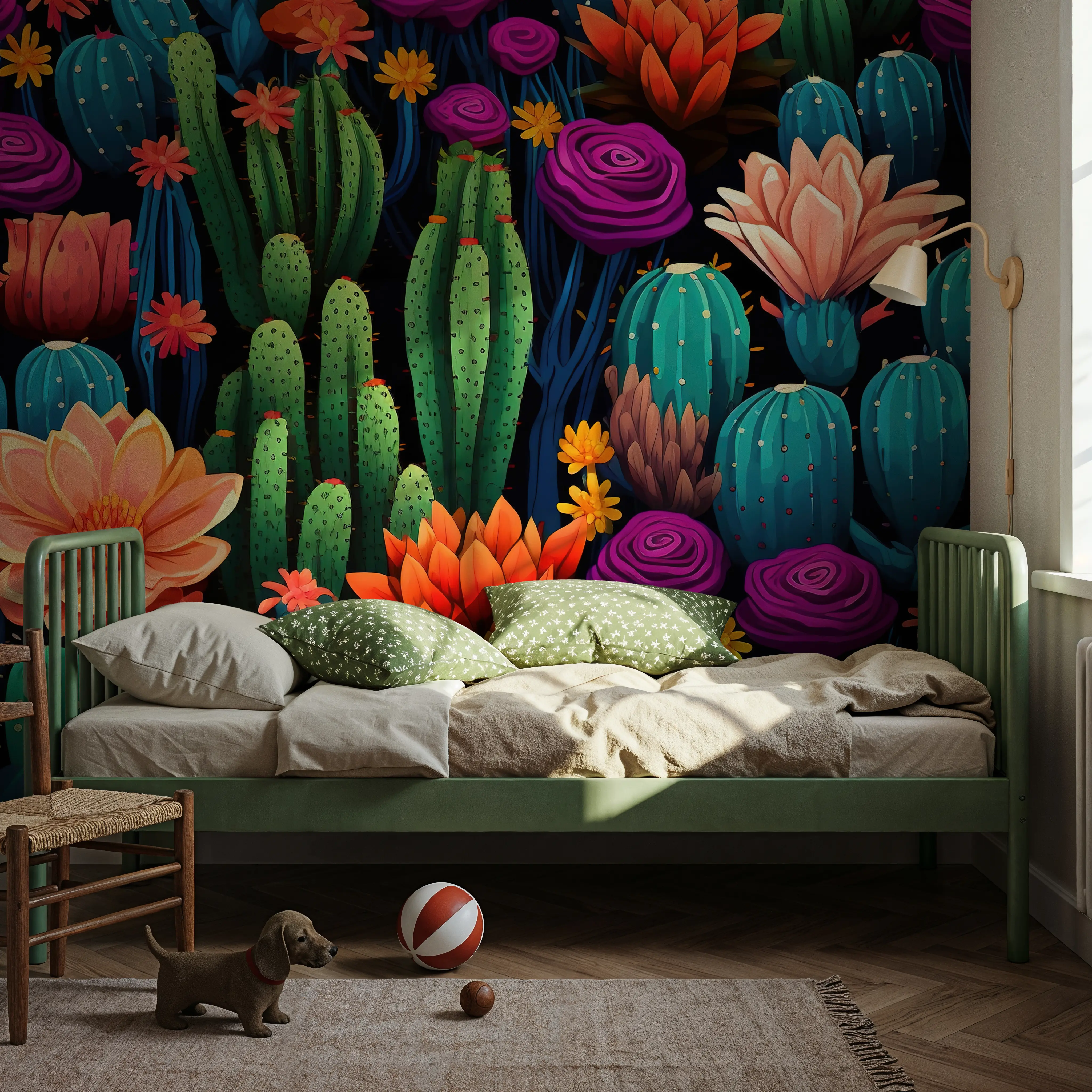 Papier Peint Panoramique - Cacti Carnival II - Floral Nature - Vert - Chambre - Wallism Belgique - Encollage au mur ou Autocollant