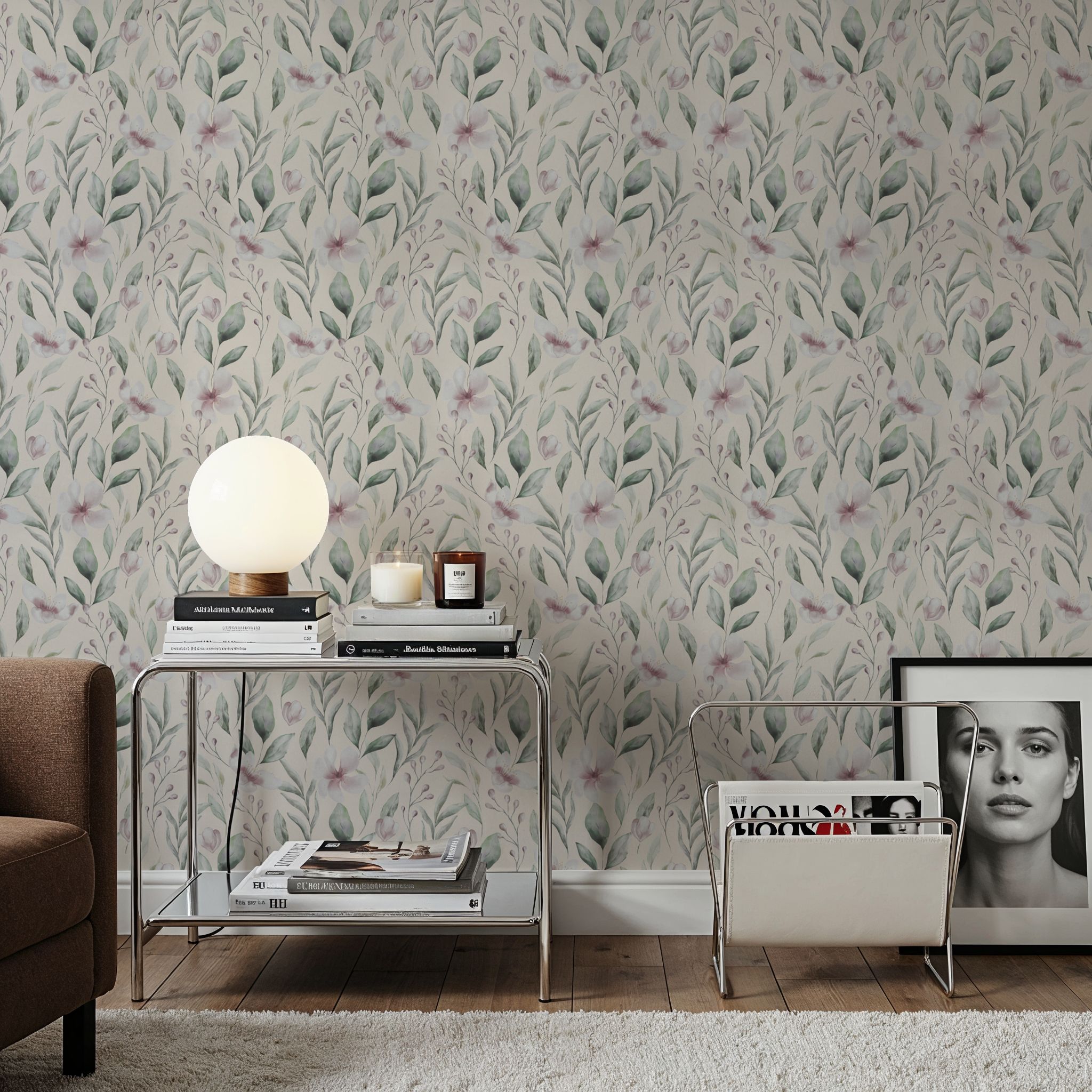 Twigs And Anemones Beige, Wallpaper