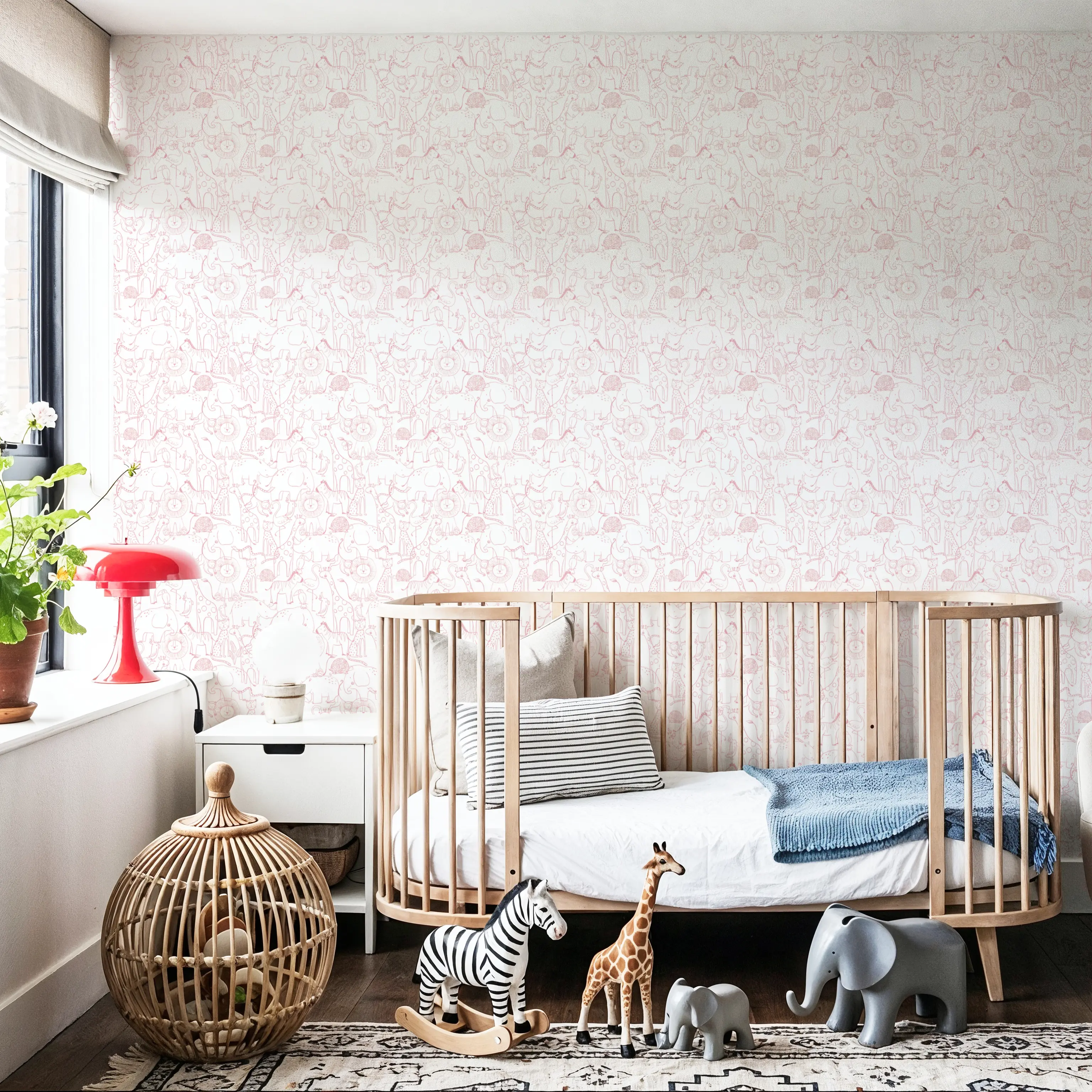 Wallpaper - Calm & Cute Baby Animals Pattern, Pink - Graphics Wild - Pink - Kids' Room - Wallism UK - Peel & Stick or Paste-the-Wall