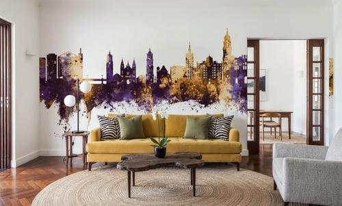 Málaga Spain Skyline Purple & Gold