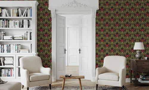 Floral Damask & Bows, Vermilion