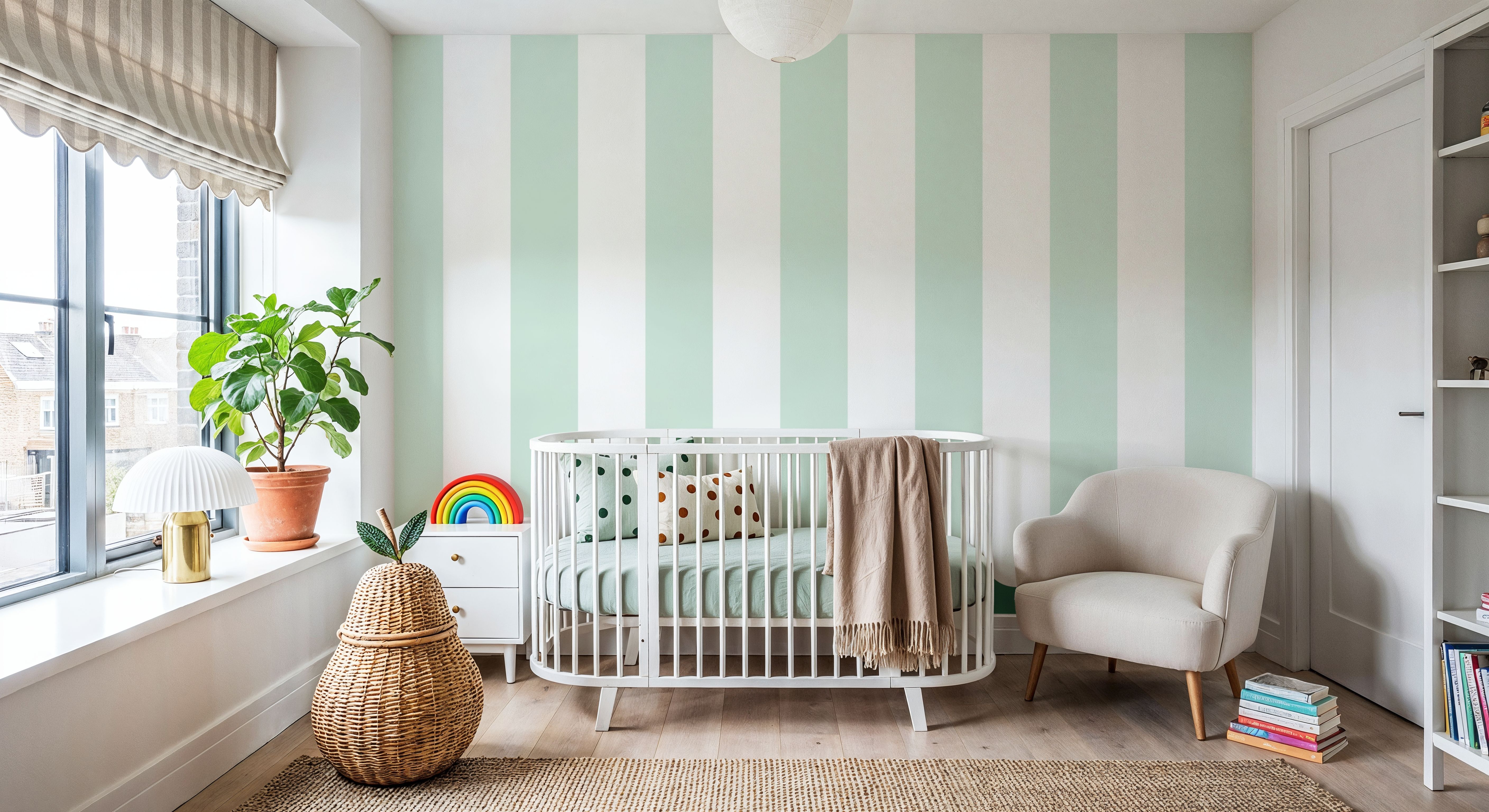 Scalloped Circus Stripes, Mint Green, Tapeten