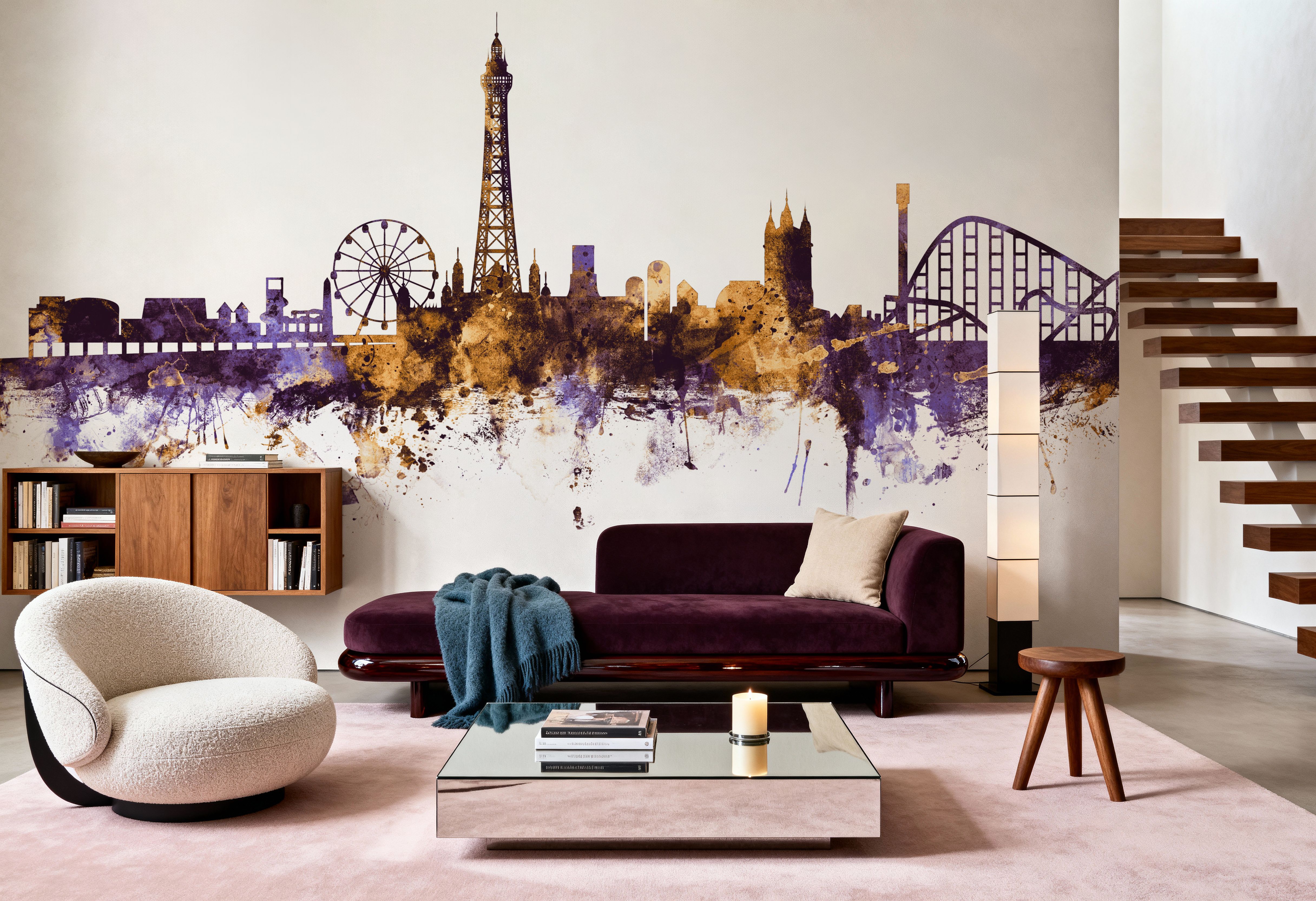 Blackpool England Skyline Purple & Gold