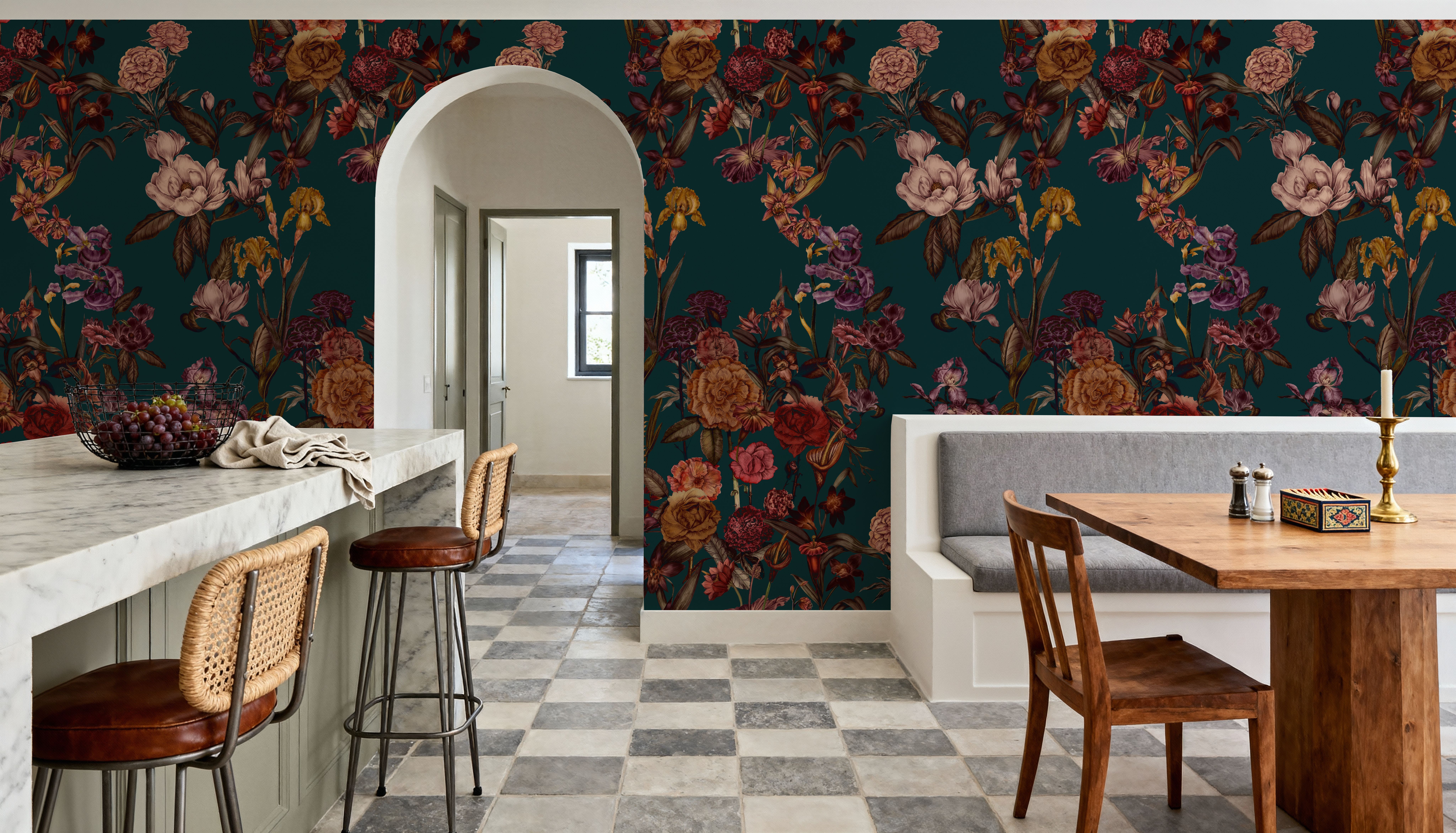 Floral Gaze, Dark Teal