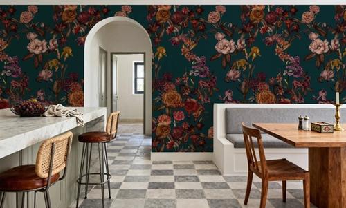 Floral Gaze, Dark Teal