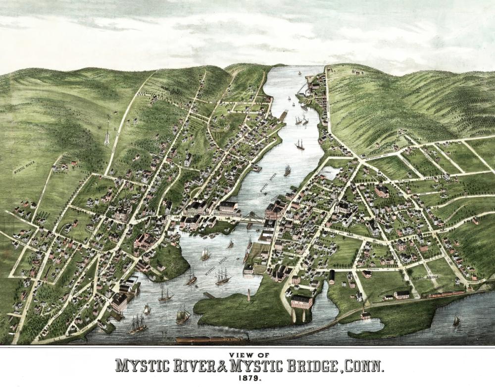 Old view of Mystic River, Connecticut, 1879