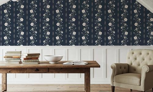 Trailing Flower Stripe, Navy