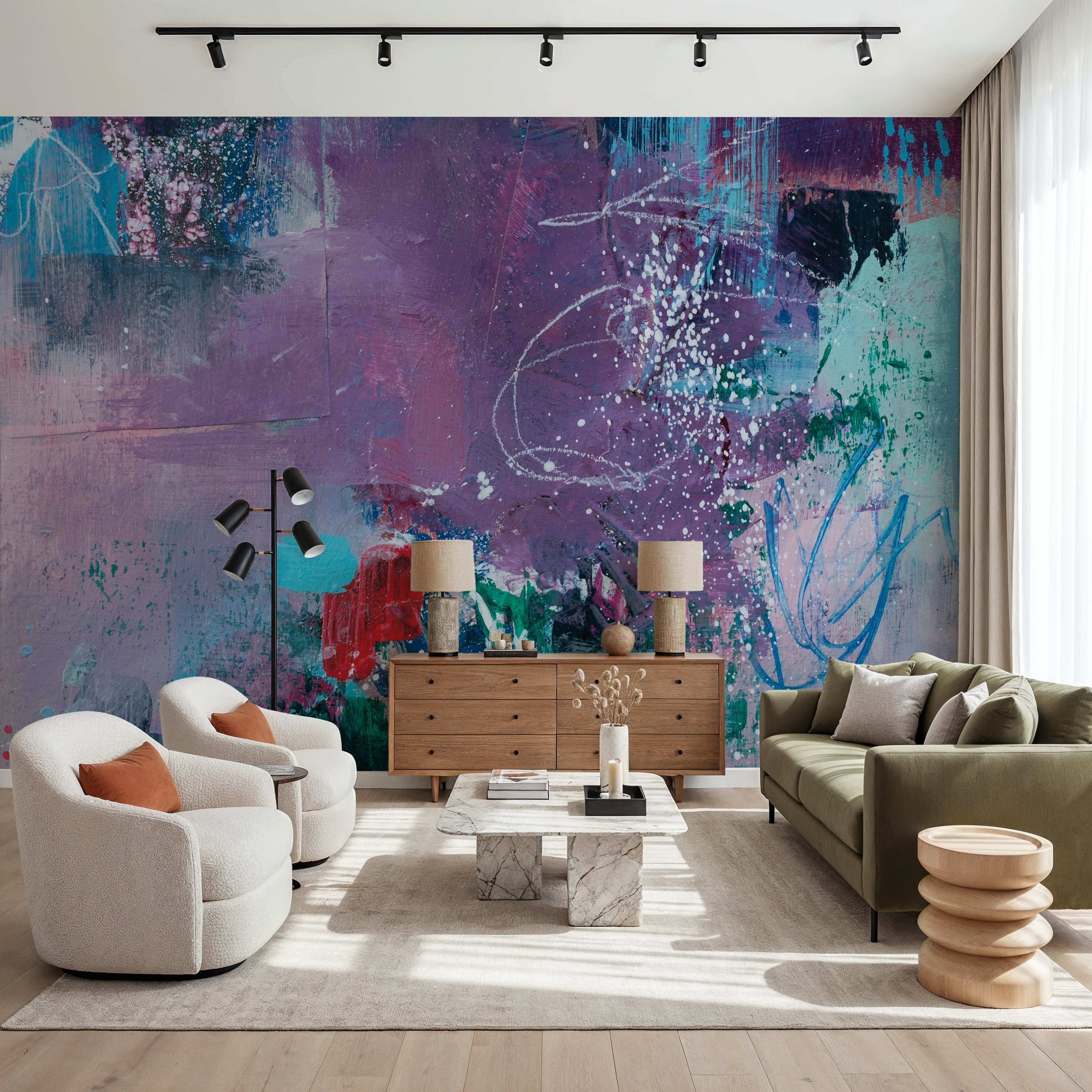 Wall Mural - Somewhere - Abstract Contemporary mural wallpaper - Purple - Dining Room - Wallism US - Premium, Textured or Peel & Stick