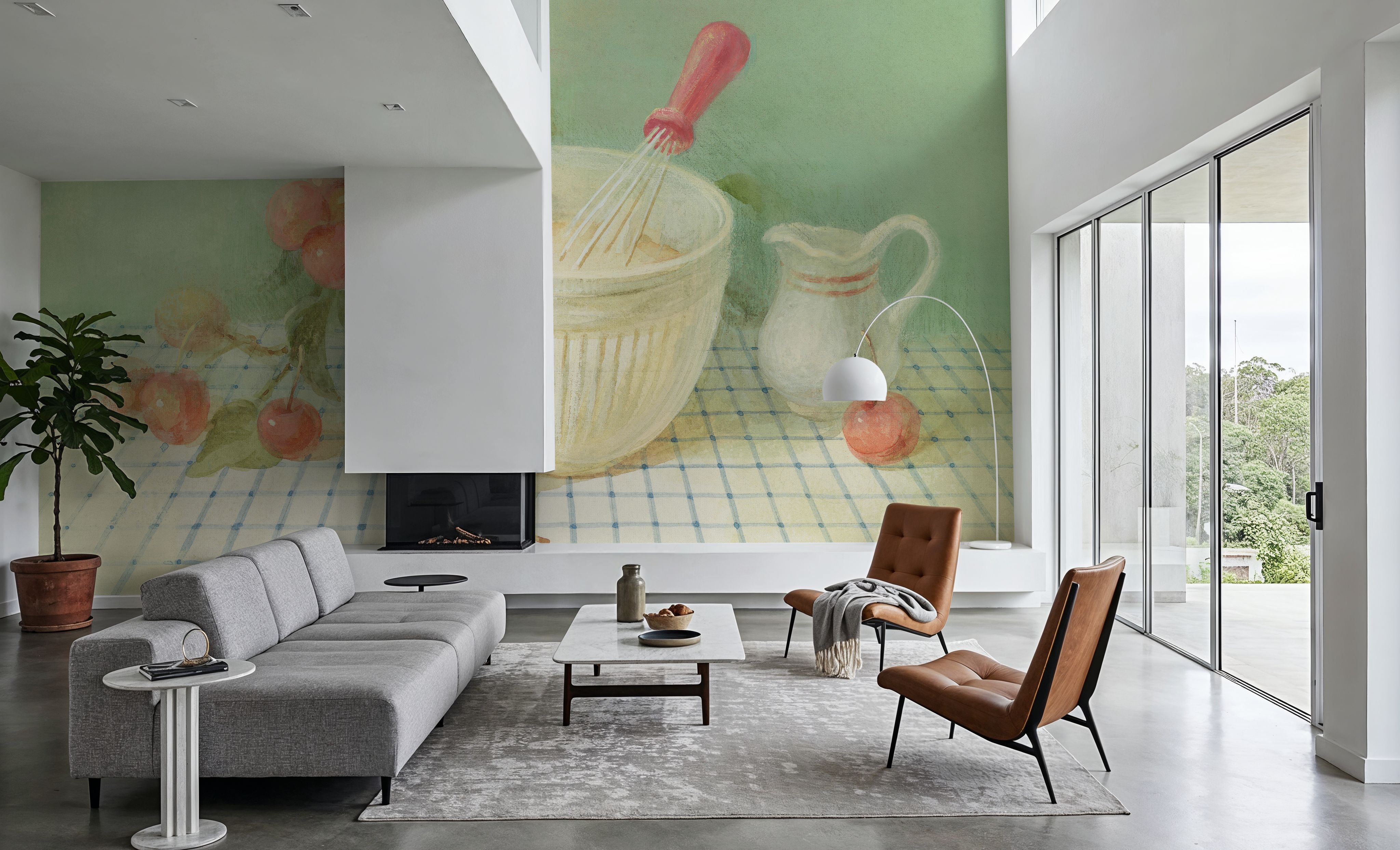 Wall Mural - Baking with Cherries - Food & Drink Fruits mural wallpaper - Green - Living room - Wallism UK - Premium, Textured or Peel & Stick