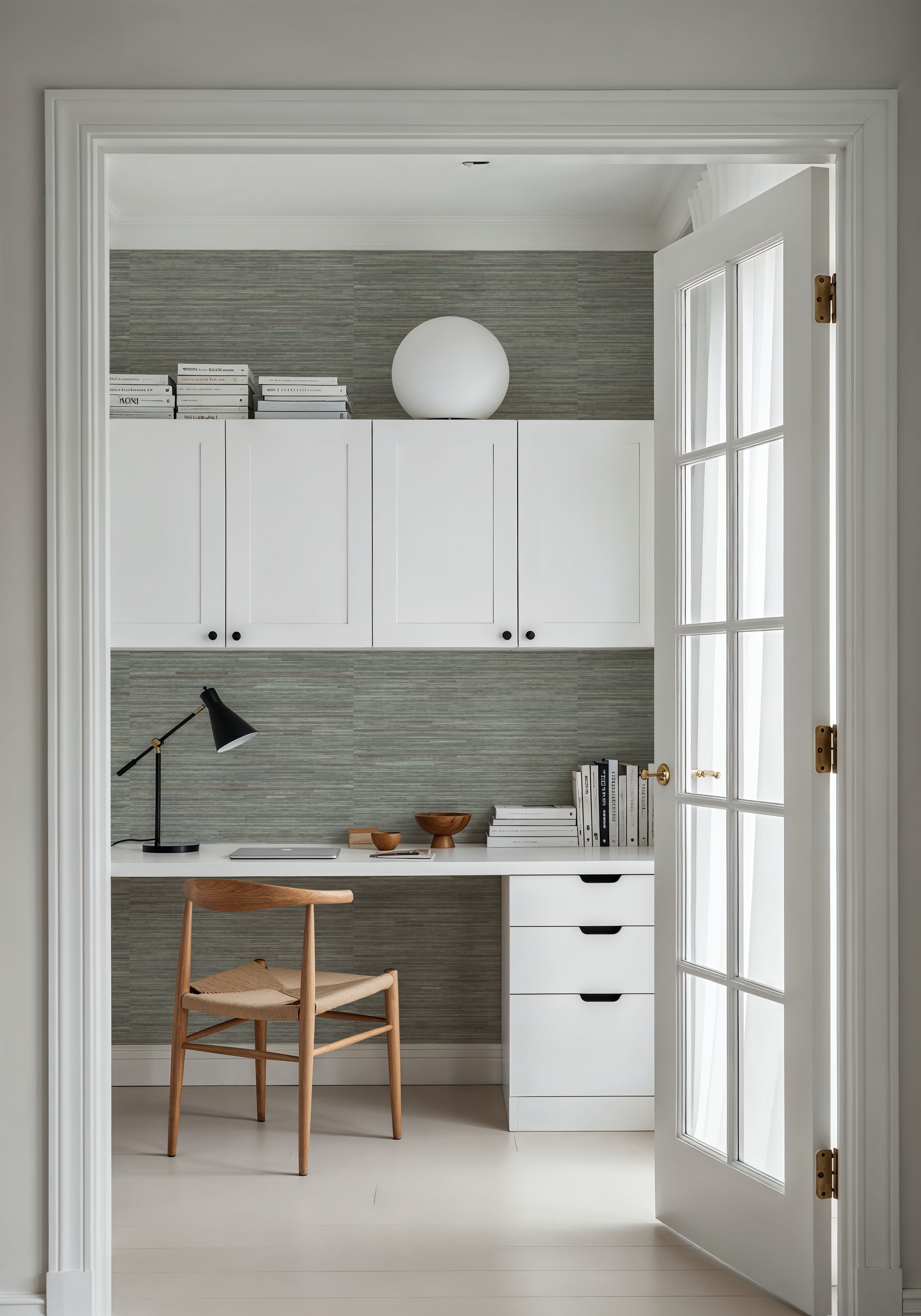 Faux Grasscloth with Visible Seams, Stone Grey