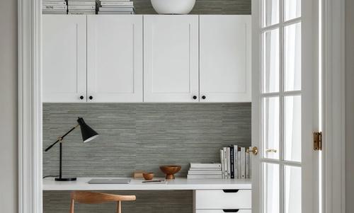 Faux Grasscloth with Visible Seams, Stone Grey