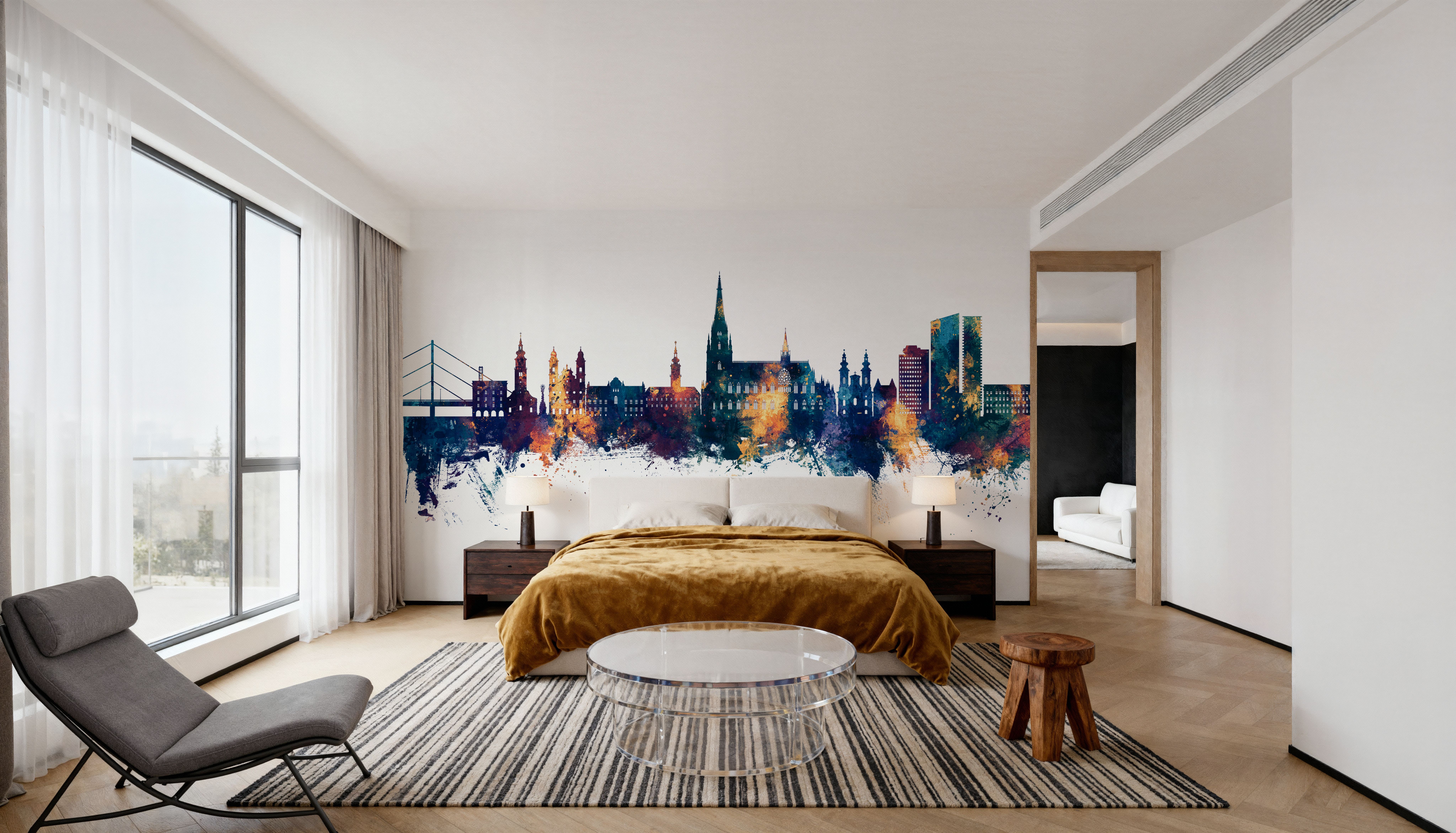 Linz Austria Skyline Blue & Bronze, Tapeten