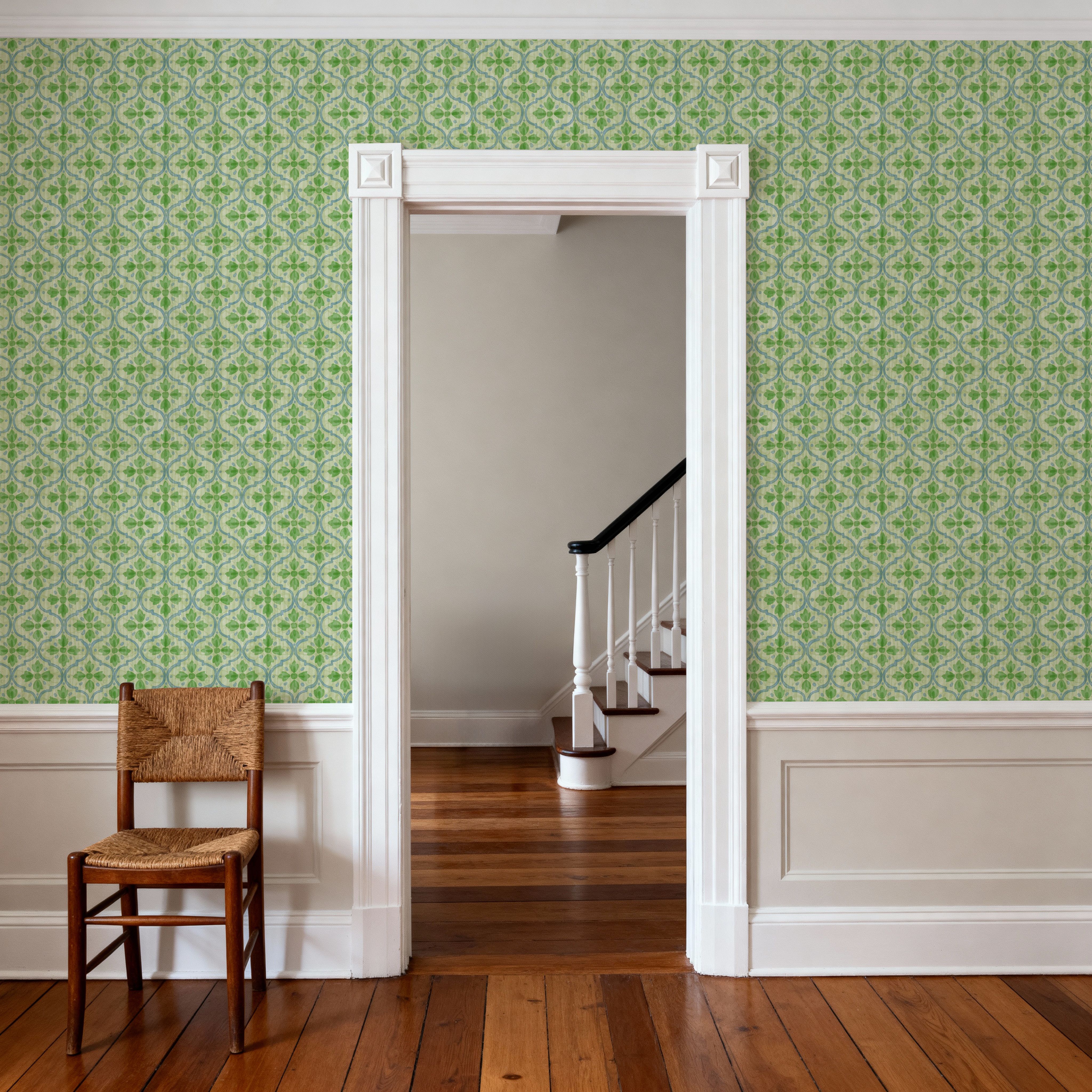 Quatrefoil Watercolor Trellis, Fresh Green
