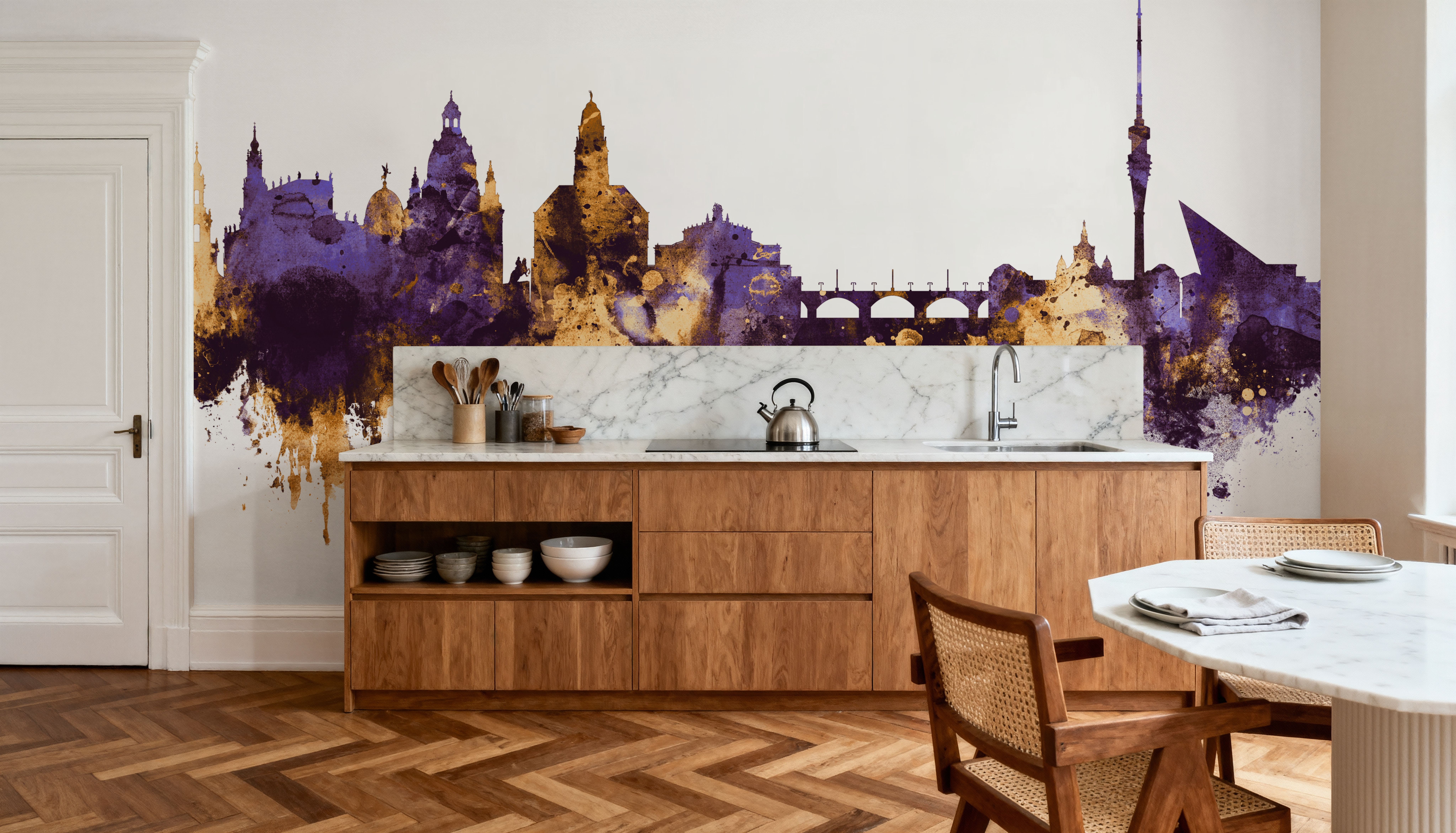 Dresden Germany Skyline Purple & Gold