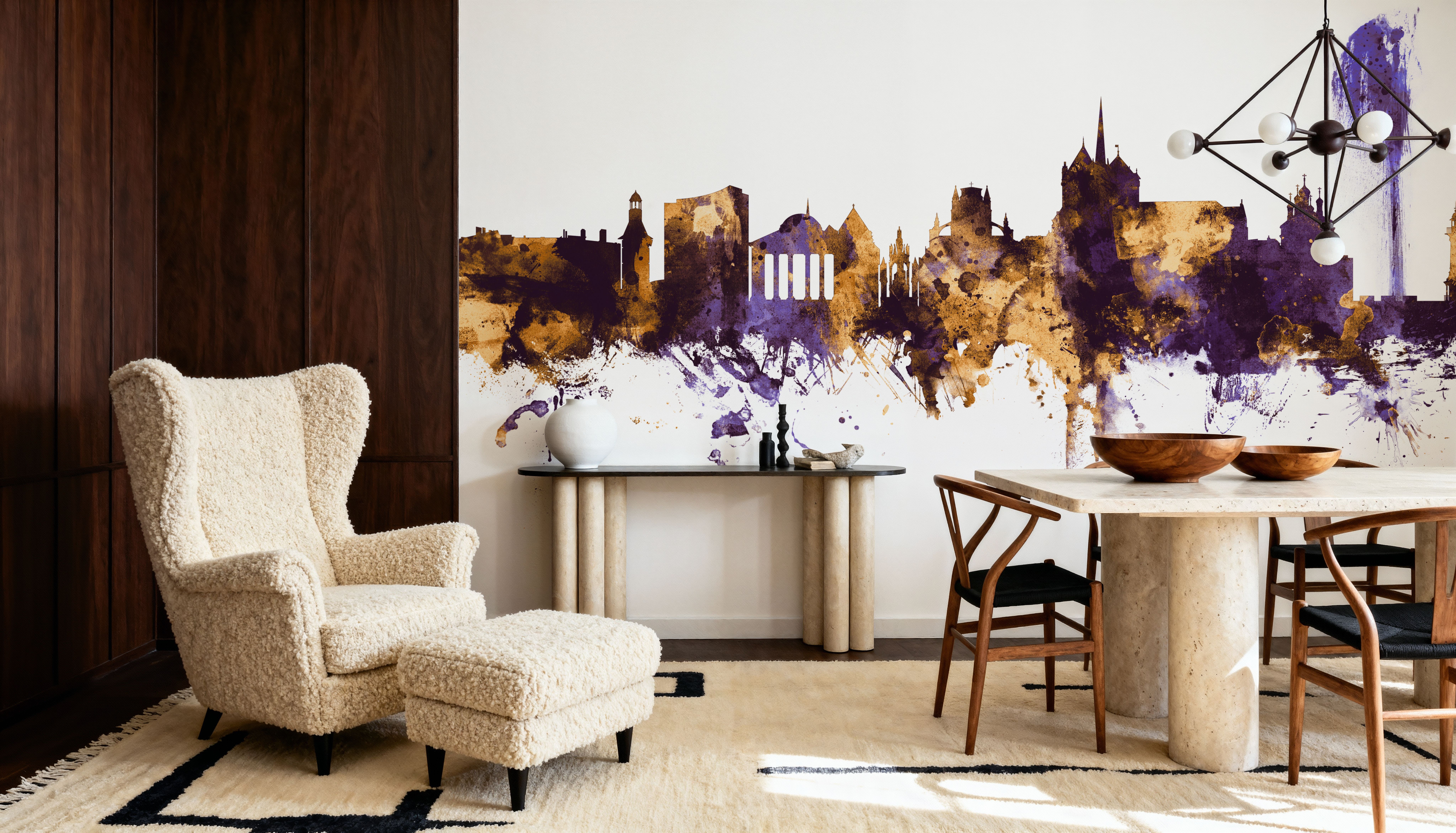 Geneva Switzerland Skyline Purple & Gold 