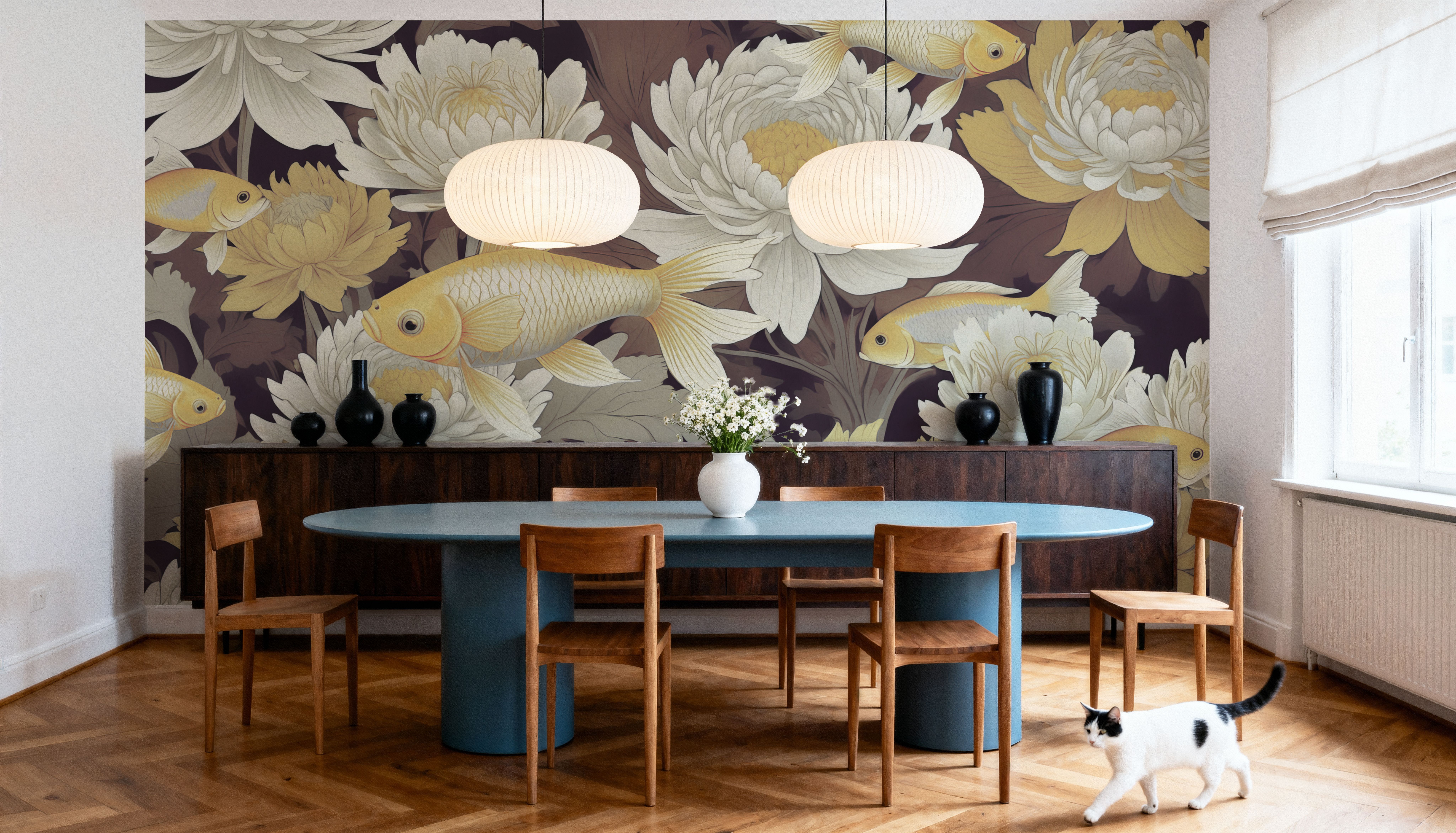 Dancing Fish, Yellow on Brown