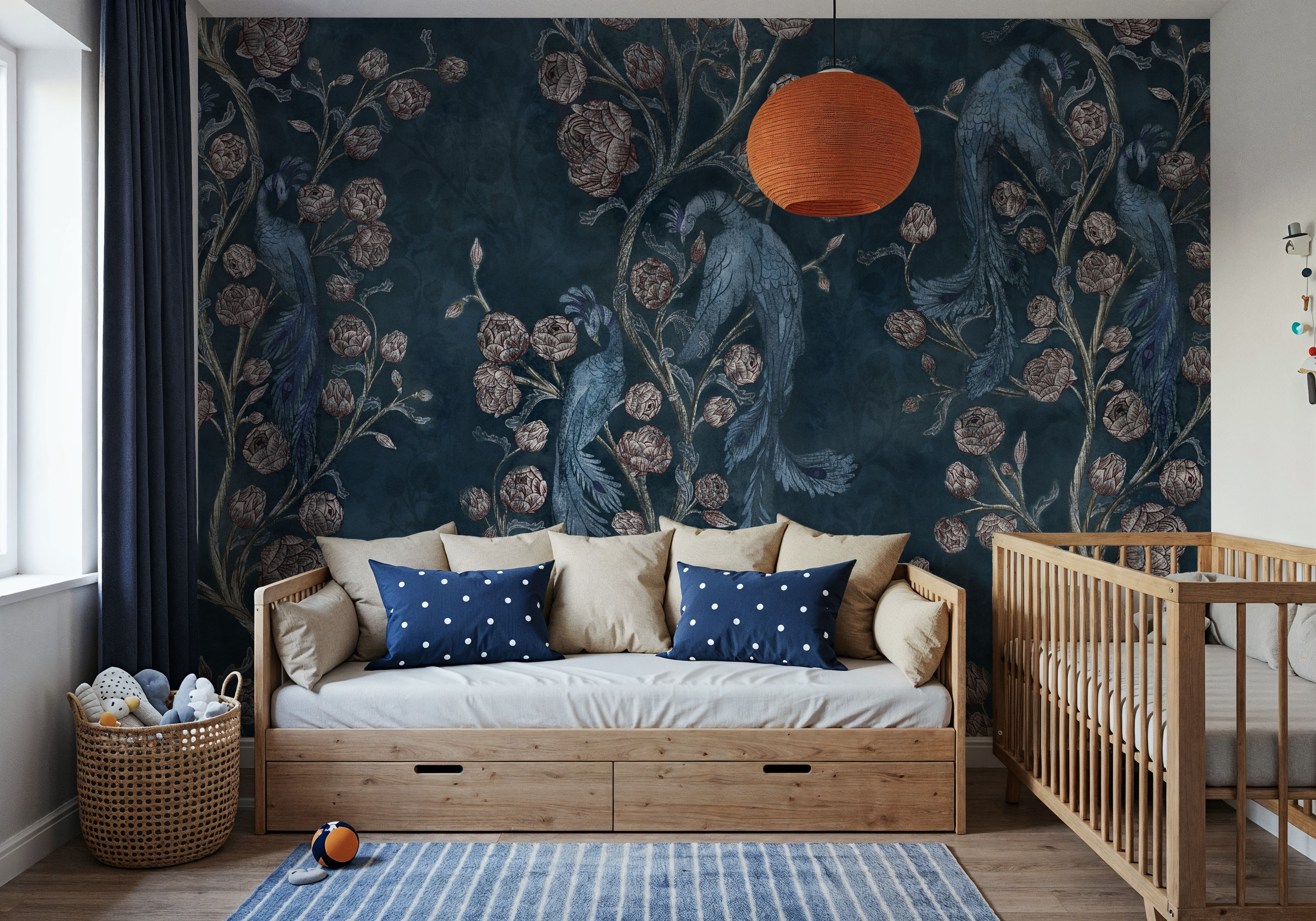 Peacock and Peony Chinoiserie Navy