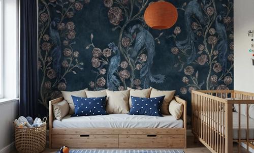 Peacock and Peony Chinoiserie Navy