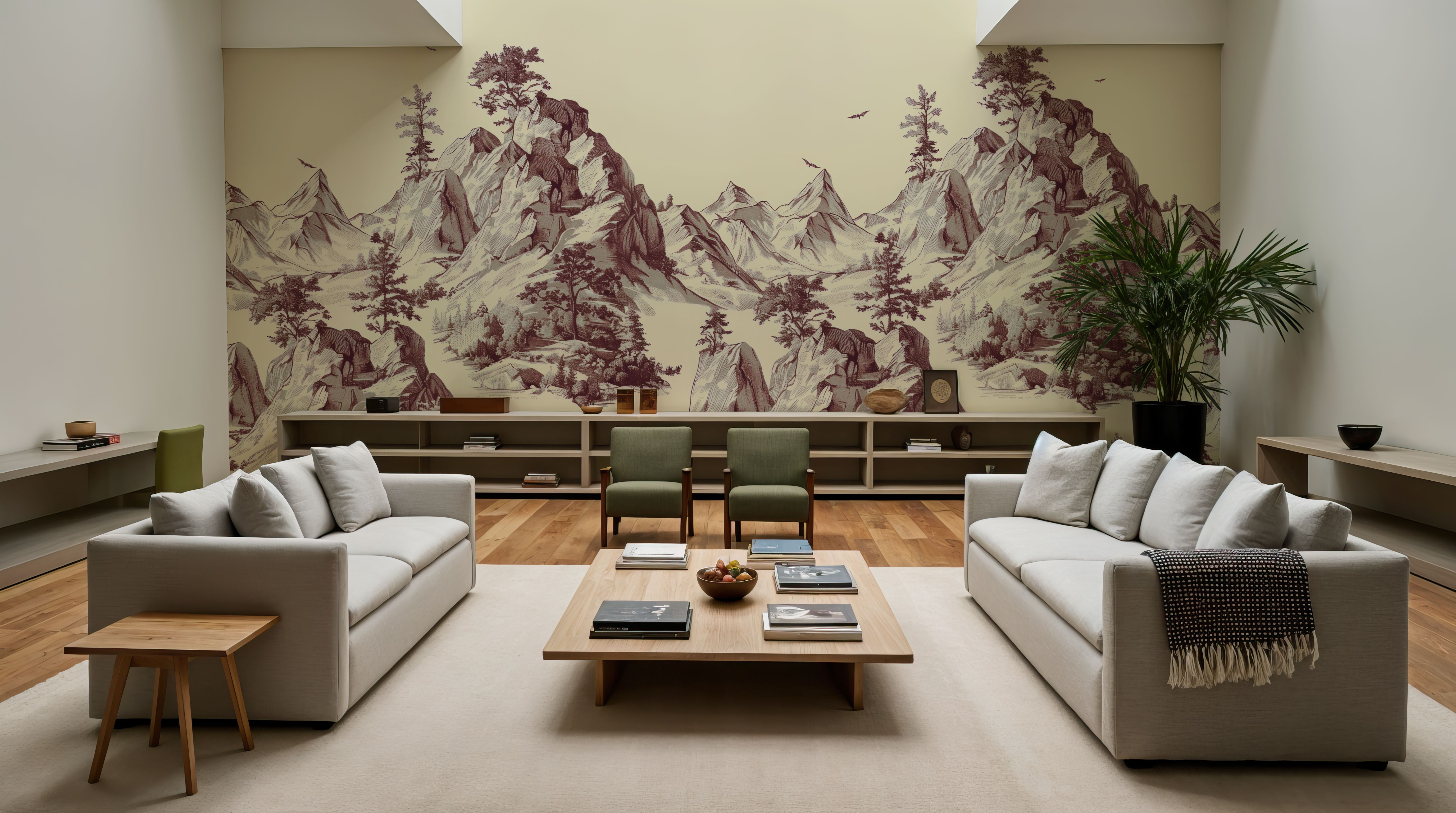 Toile Hills, Burgundy, Wallpaper
