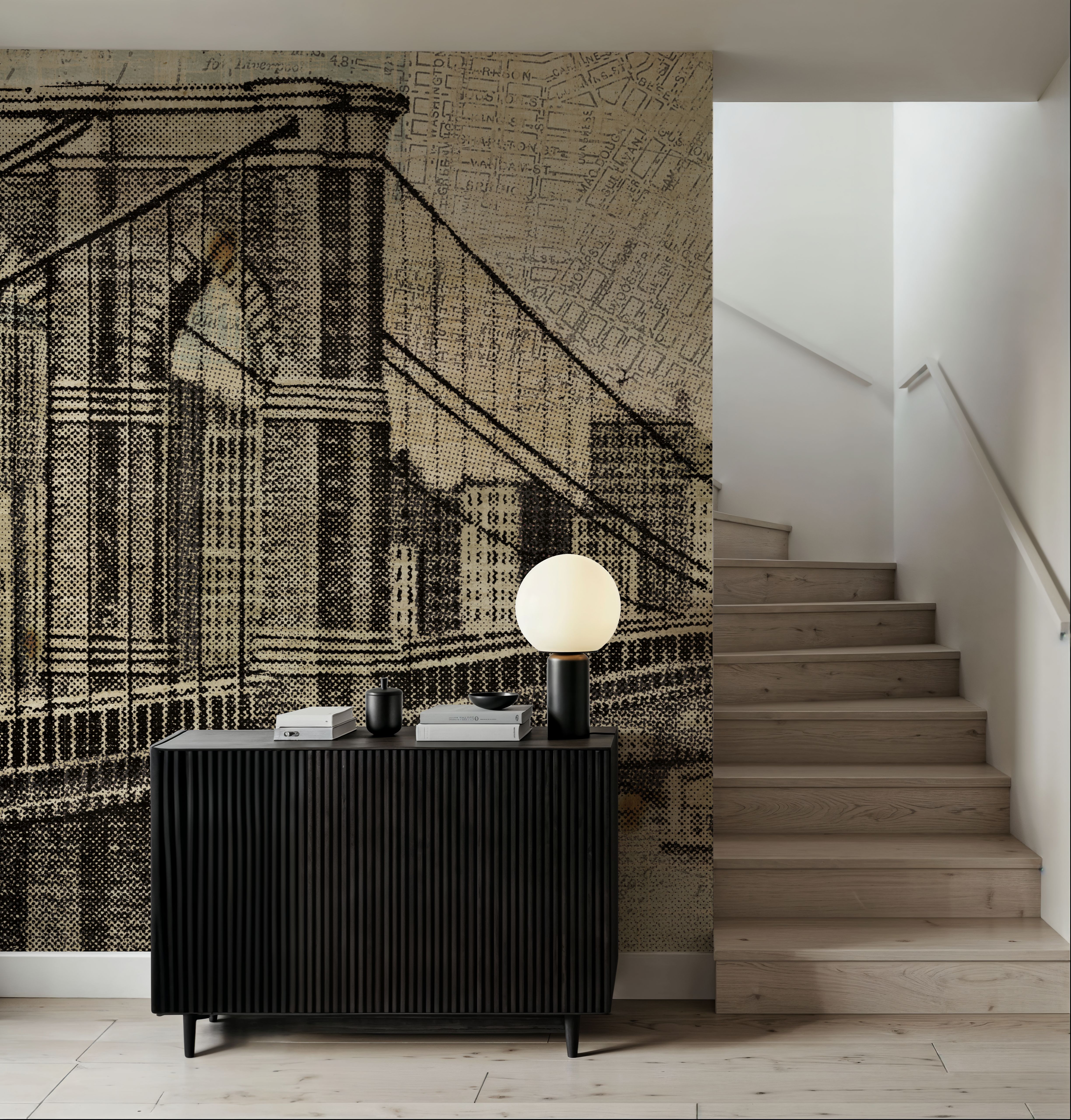 Vintage NY Brooklyn Bridge Skyline