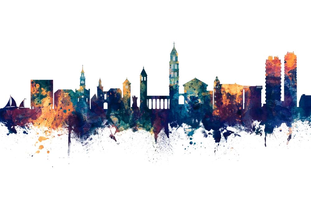 Split Croatia Skyline Blue & Bronze