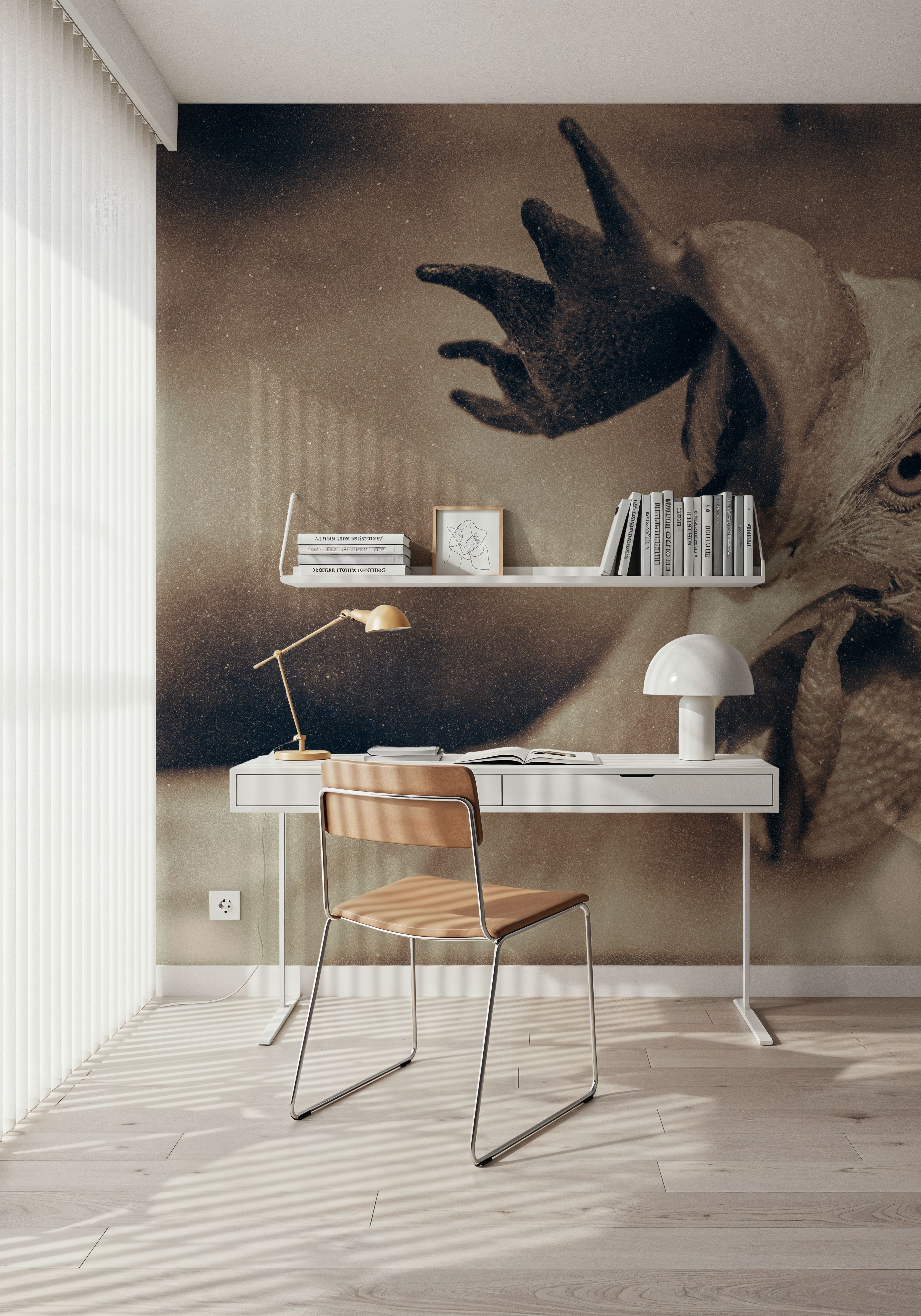 Wall Mural - Chicken in the Sun II Sepia - Birds Animals mural wallpaper - Living room - Wallism US - Premium, Textured or Peel & Stick