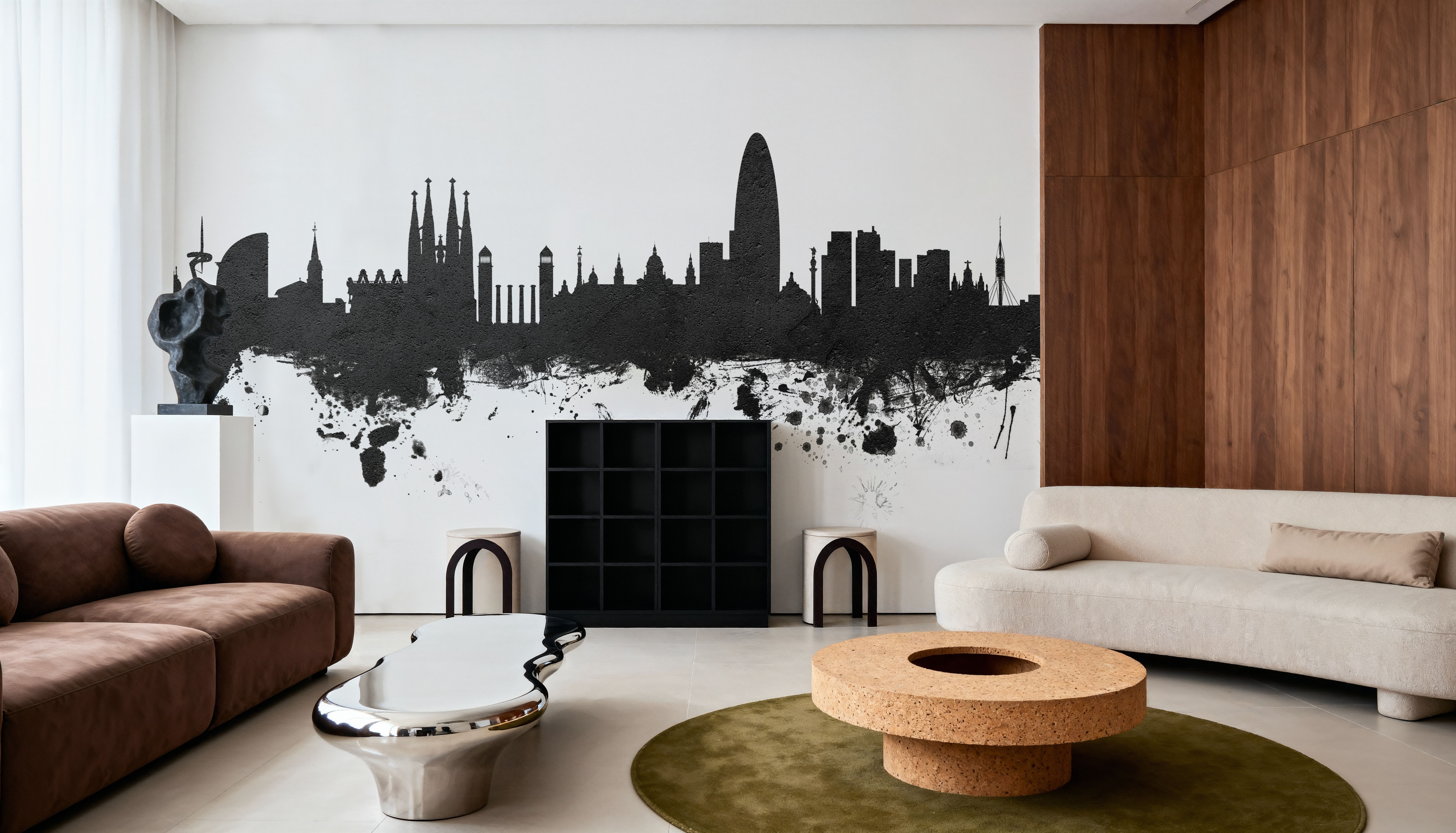 Barcelona Skyline Black & White, Wallpaper