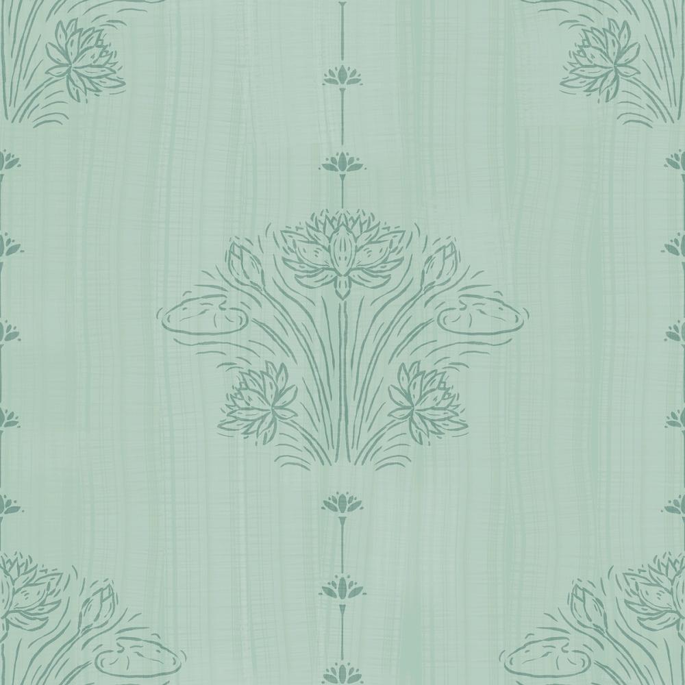 Block Print Water Lily Stripes, Duck Egg