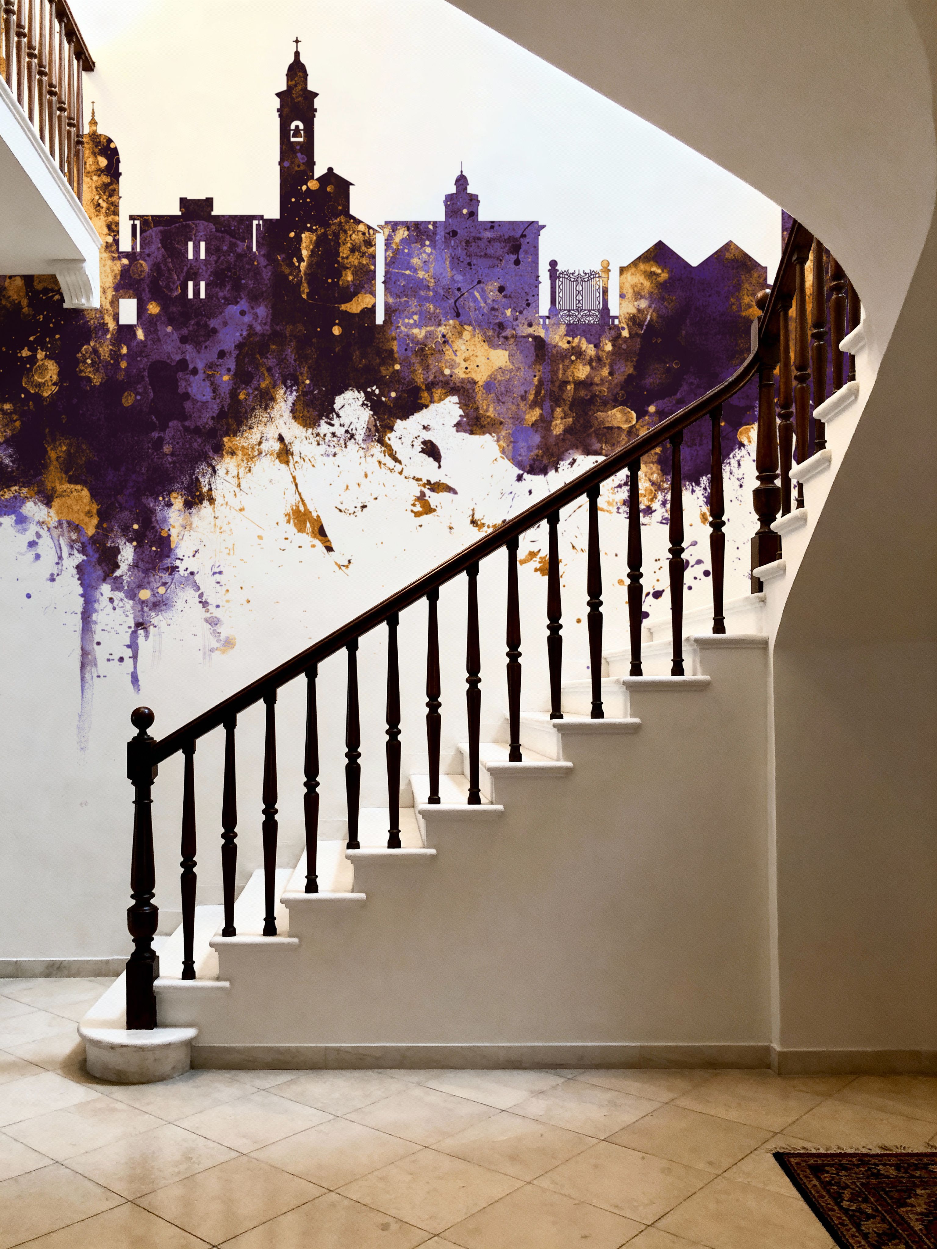 Lugano Switzerland Skyline Purple & Gold