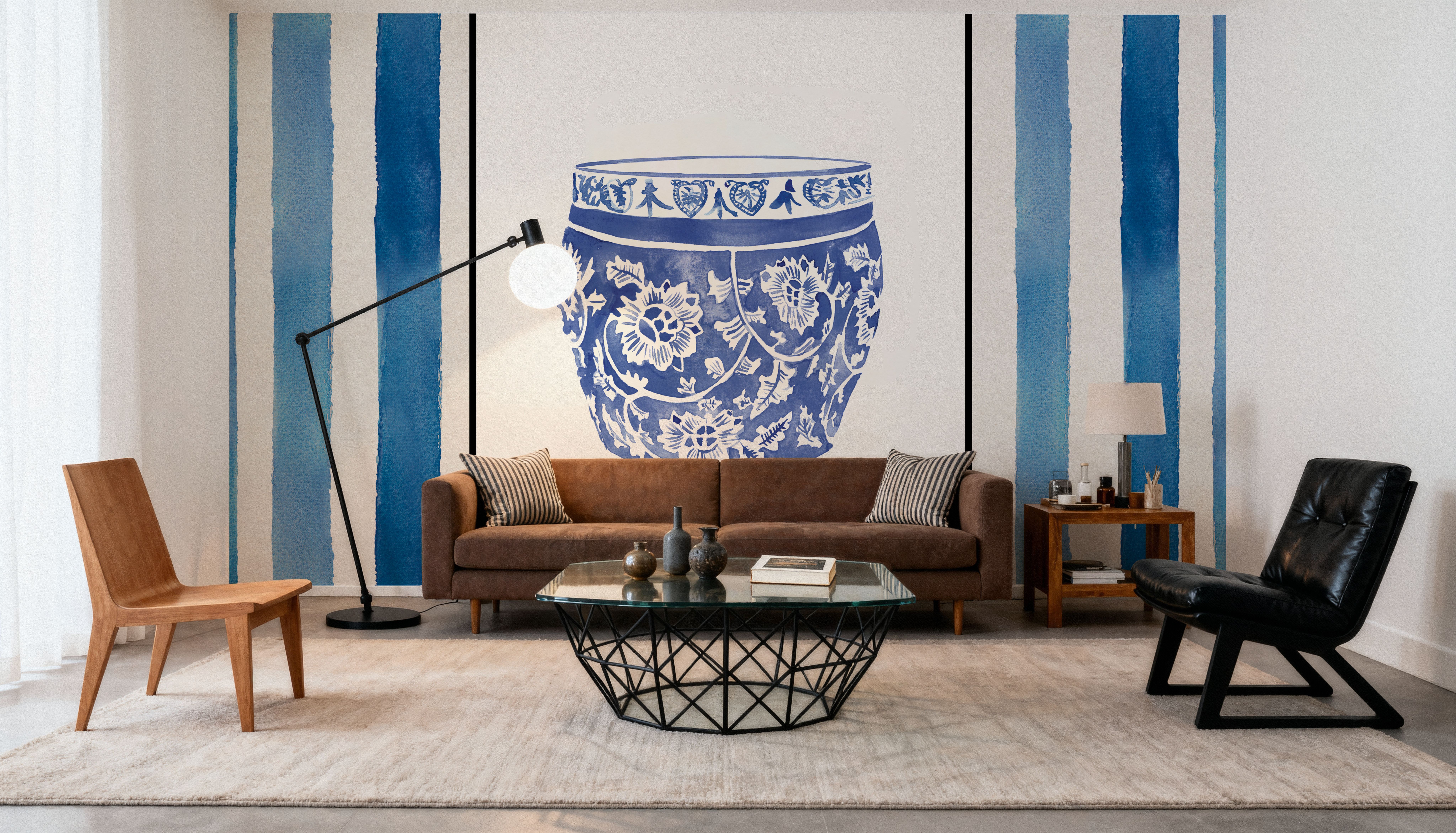 Chinoiserie Vase IV Stripes, Tapeten