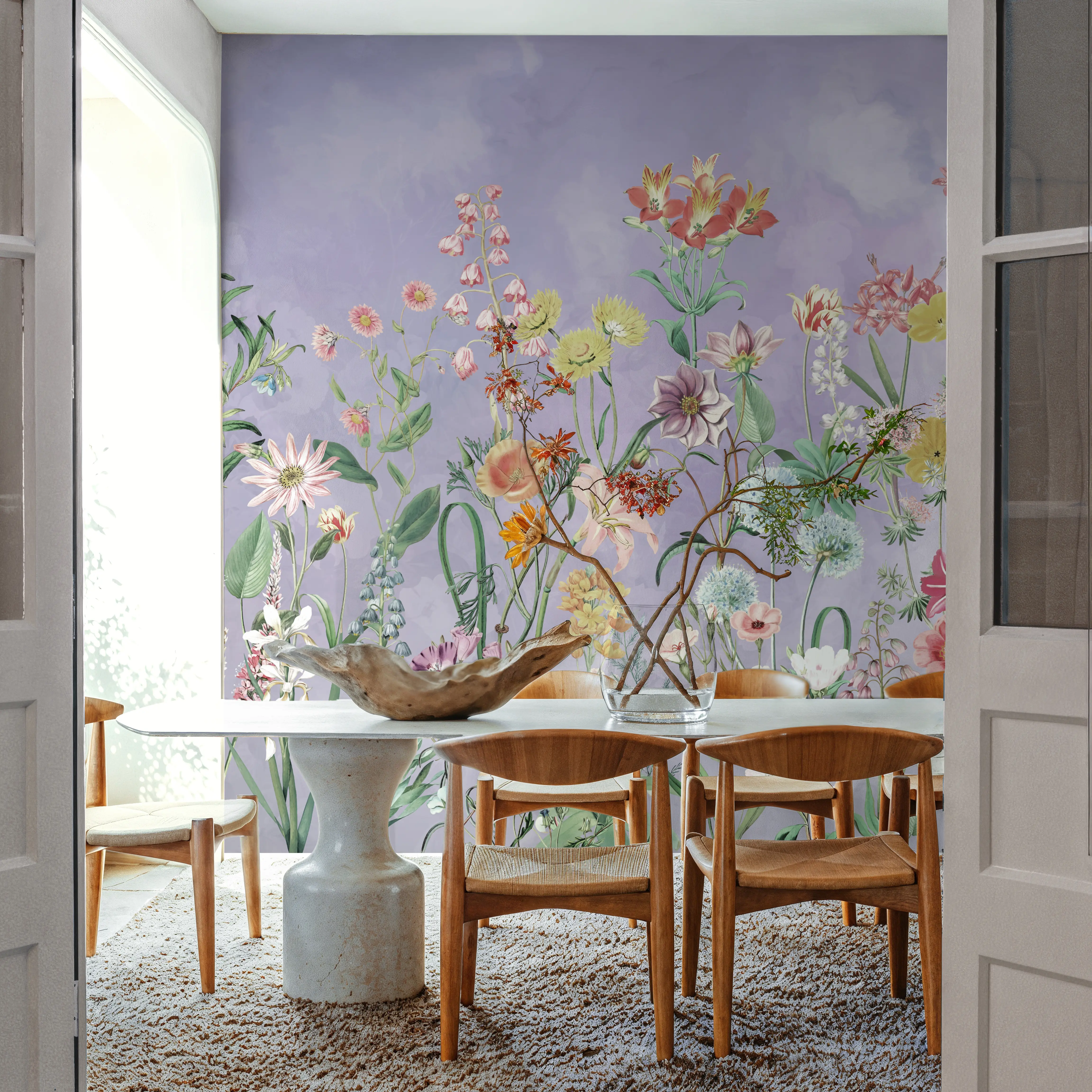 Papier Peint Panoramique - Summer Meadow - Floral Nature - Violet - Bureaux - Wallism Belgique - Encollage au mur ou Autocollant