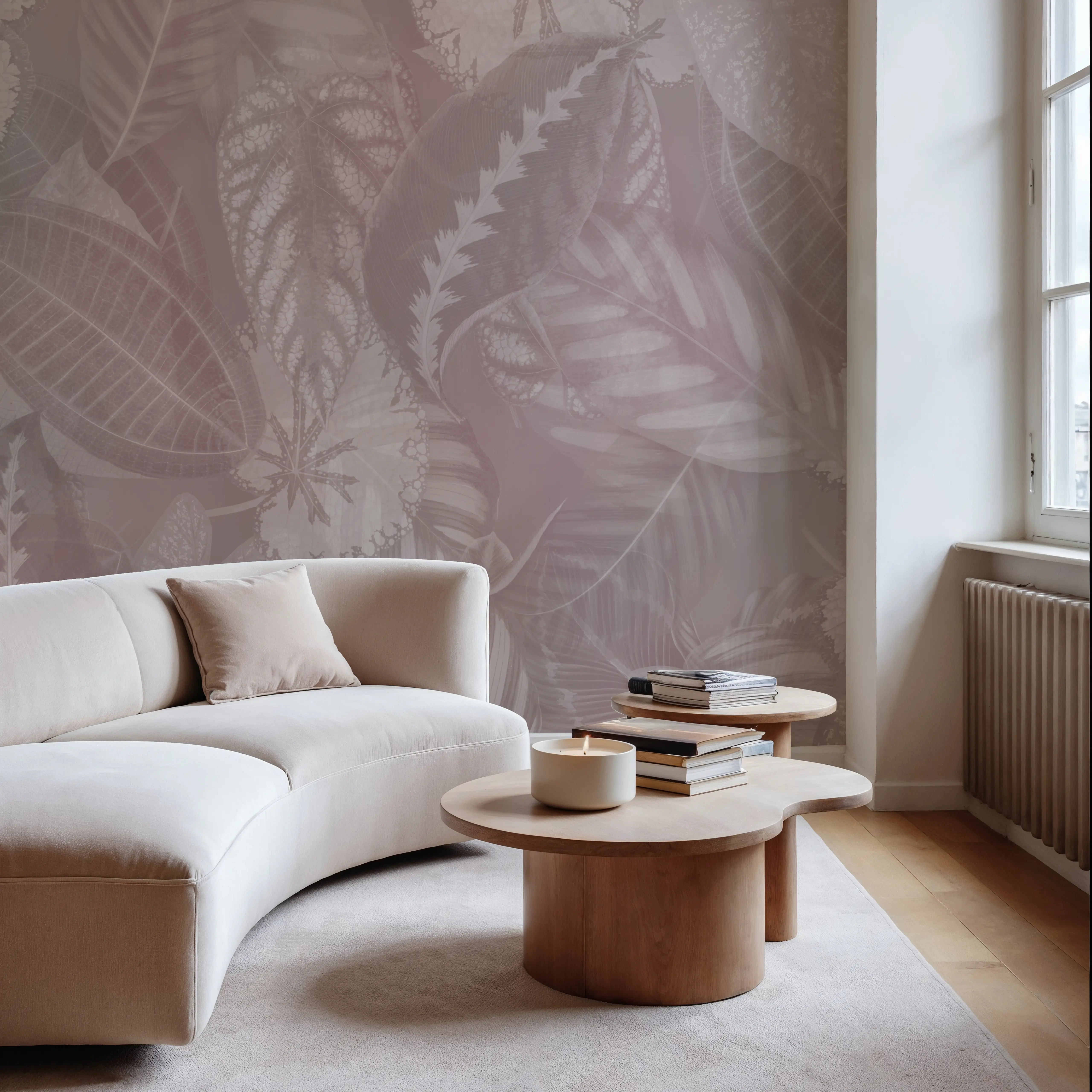 Fotobehang - Secret Leaves - Bladeren Natuur Mural - Roze - Gangtrappen - Wallism België - Zelfklevend of Vliesbehang