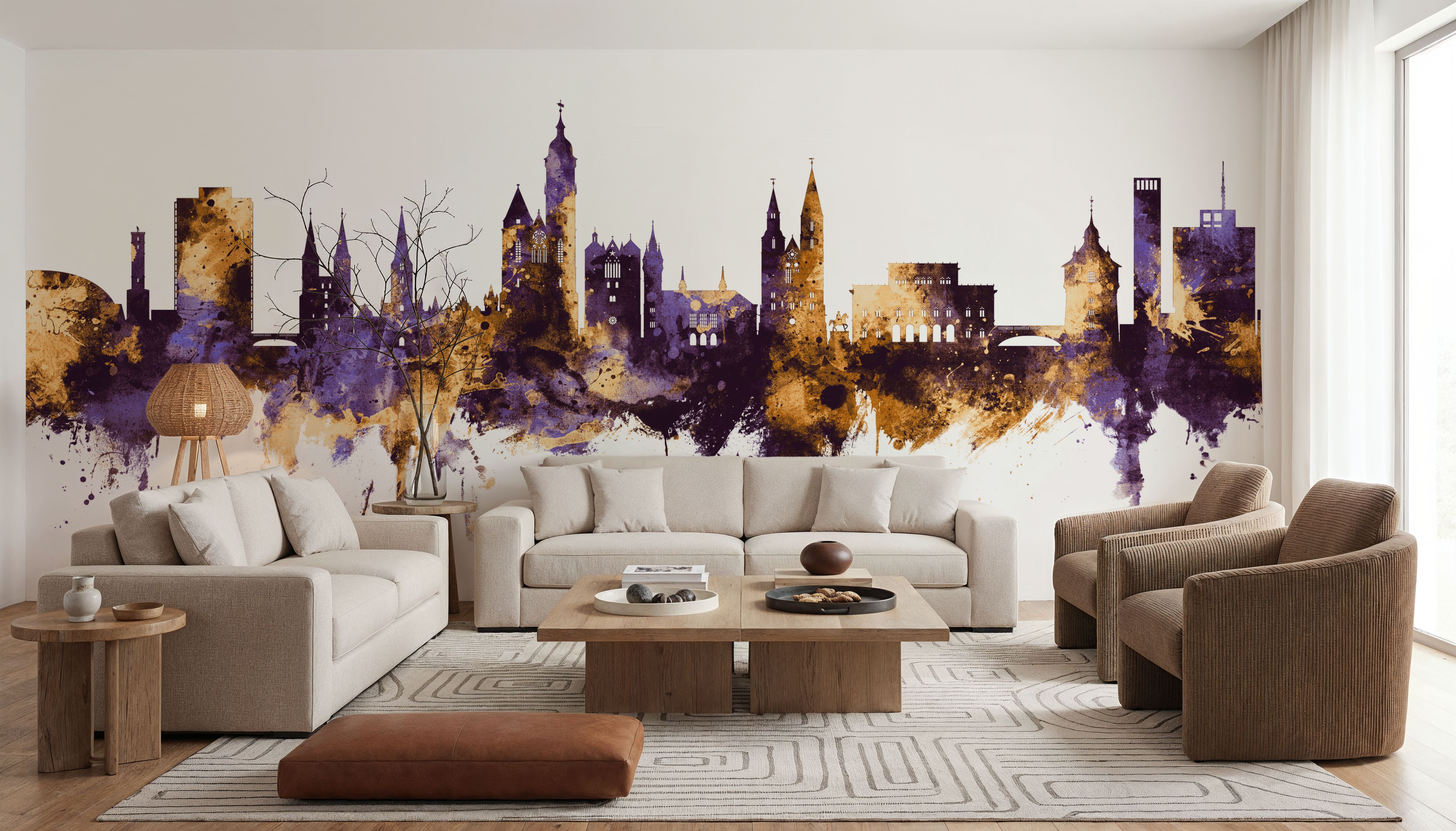 Braunschweig Germany Skyline Purple & Gold, Wallpaper